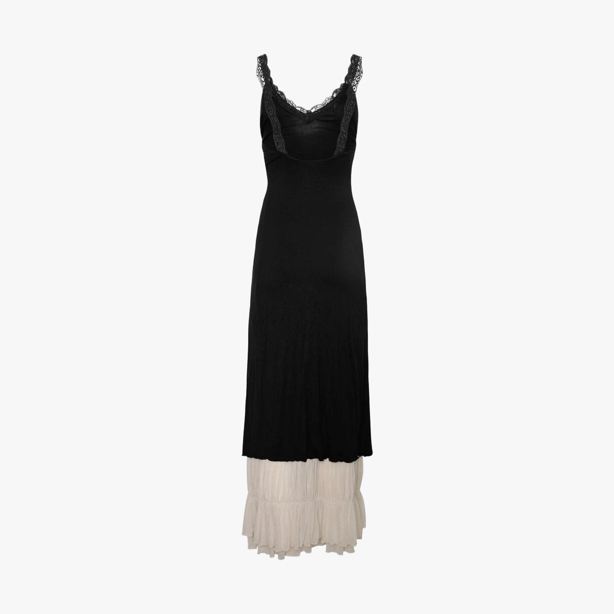 Layered Maxi Dress - Fitted Bodice & Lace