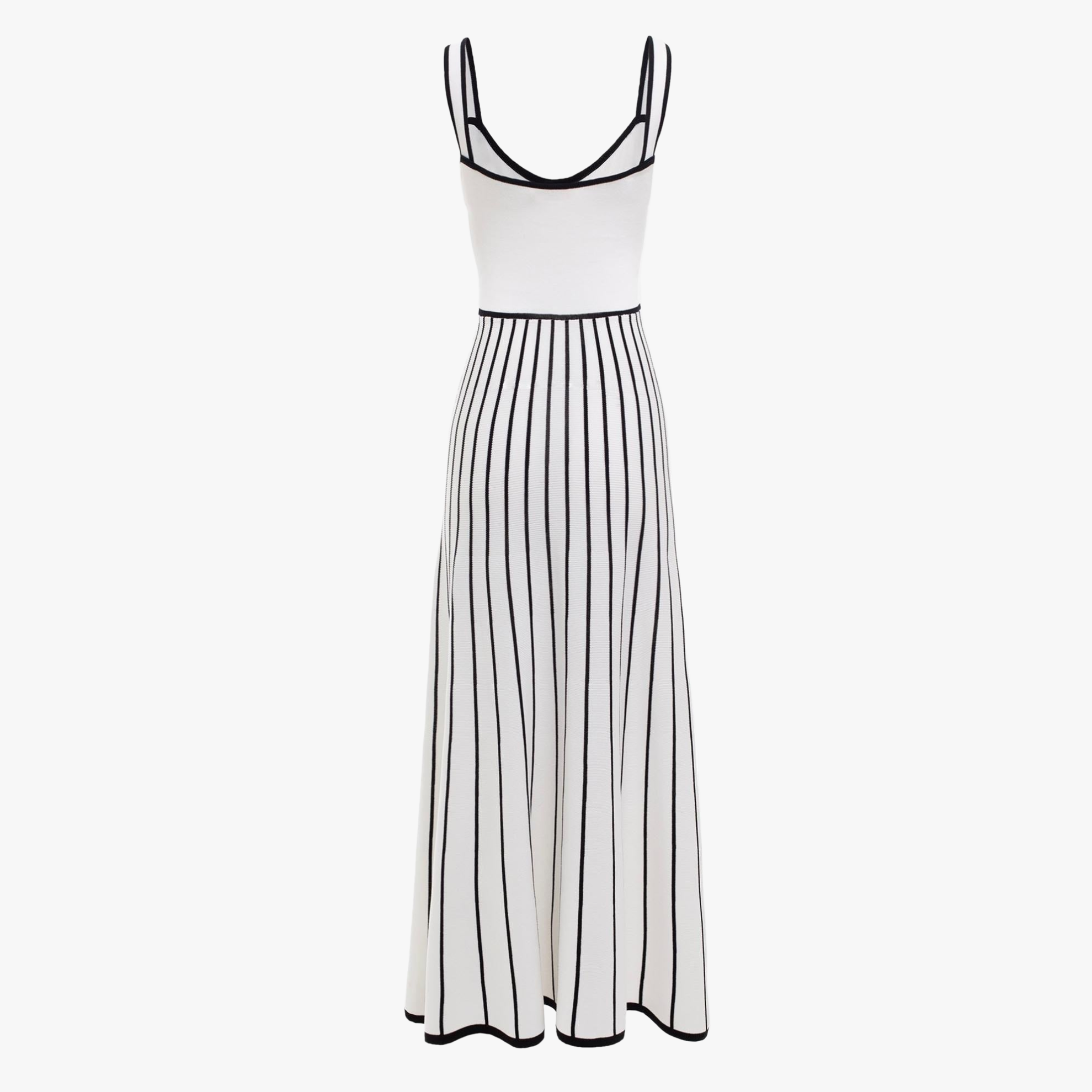 Striped Midi Dress - Button Bodice, Square Neck