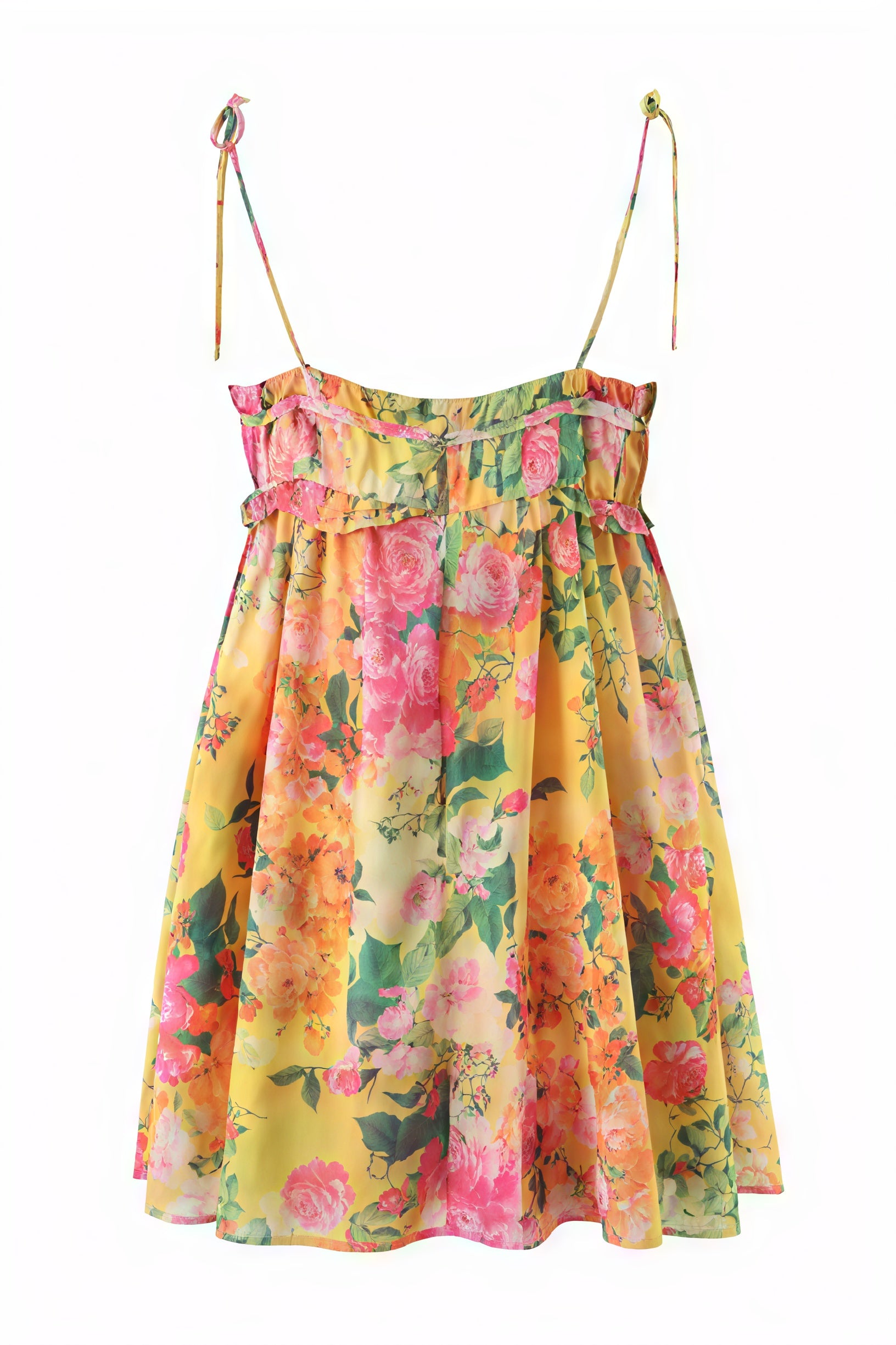 Floral Mini Dress - Tie Straps, Ruched Bodice