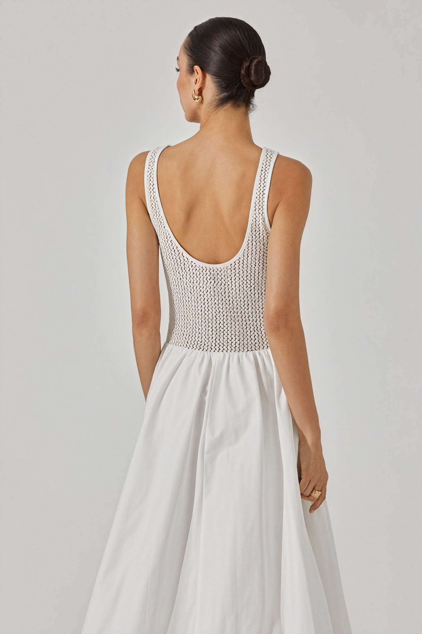 Textured Bodice High-Waisted Midi Dress