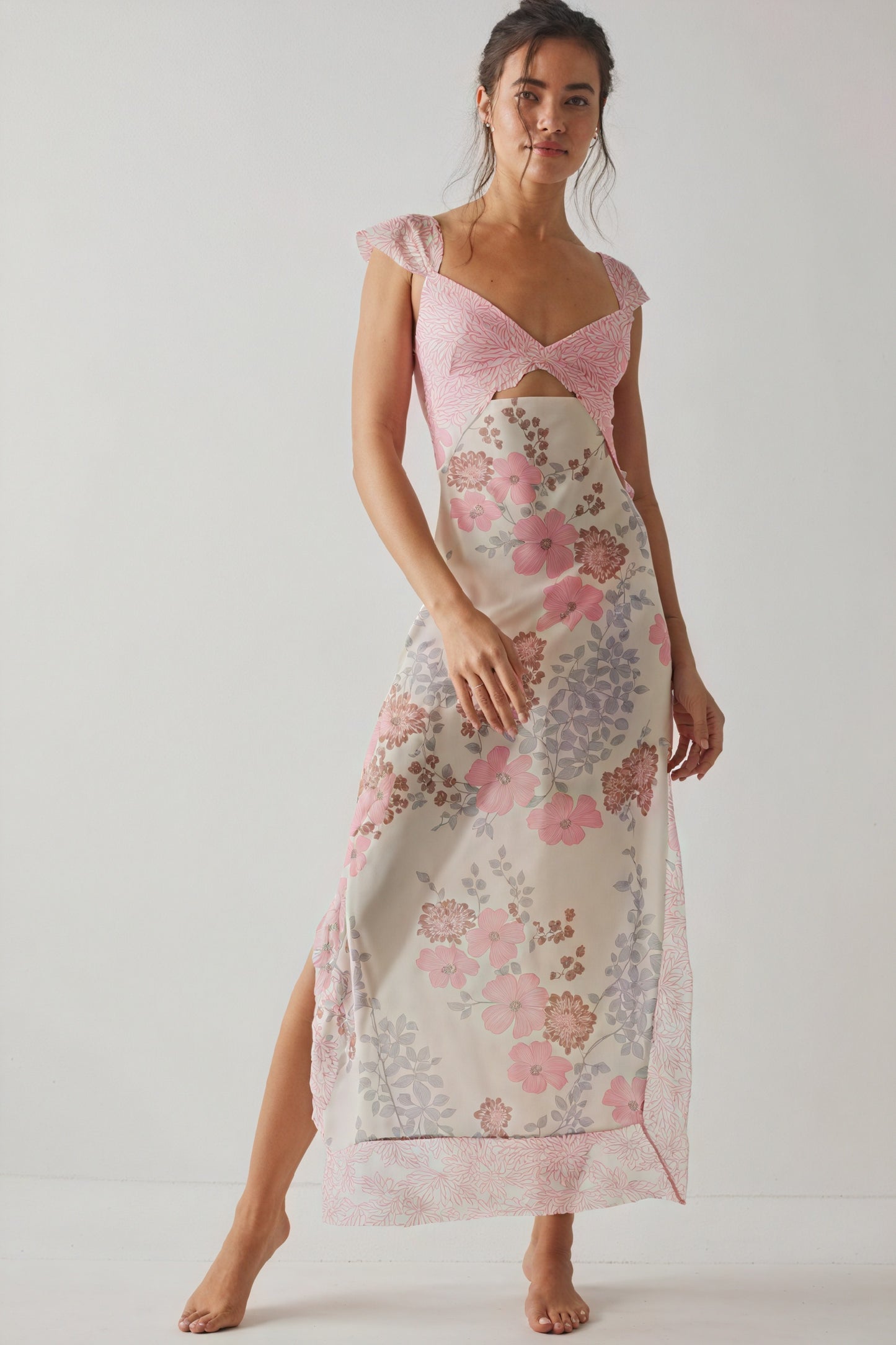 Floral Sheer Maxi Dress with Lace Trim