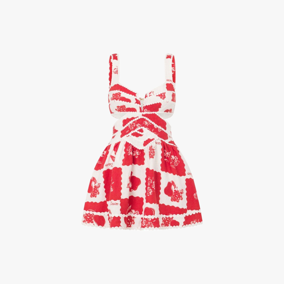 Floral Cut-Out Mini Dress - Red & White