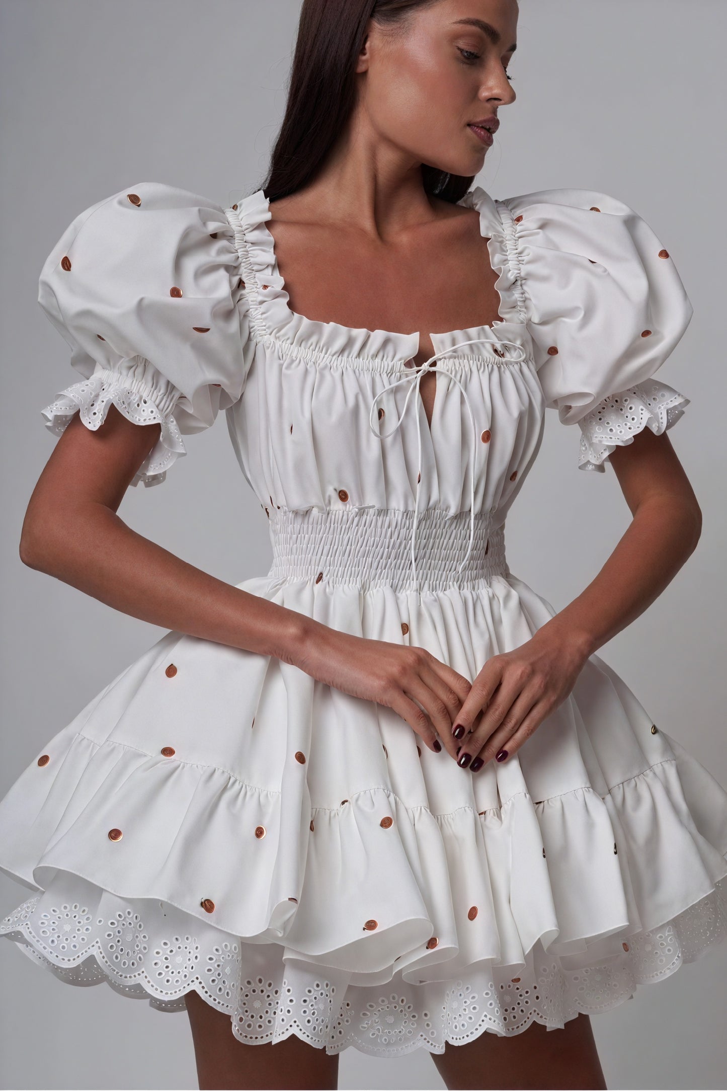 Embroidered Off-Shoulder Dress - Fruit Motifs