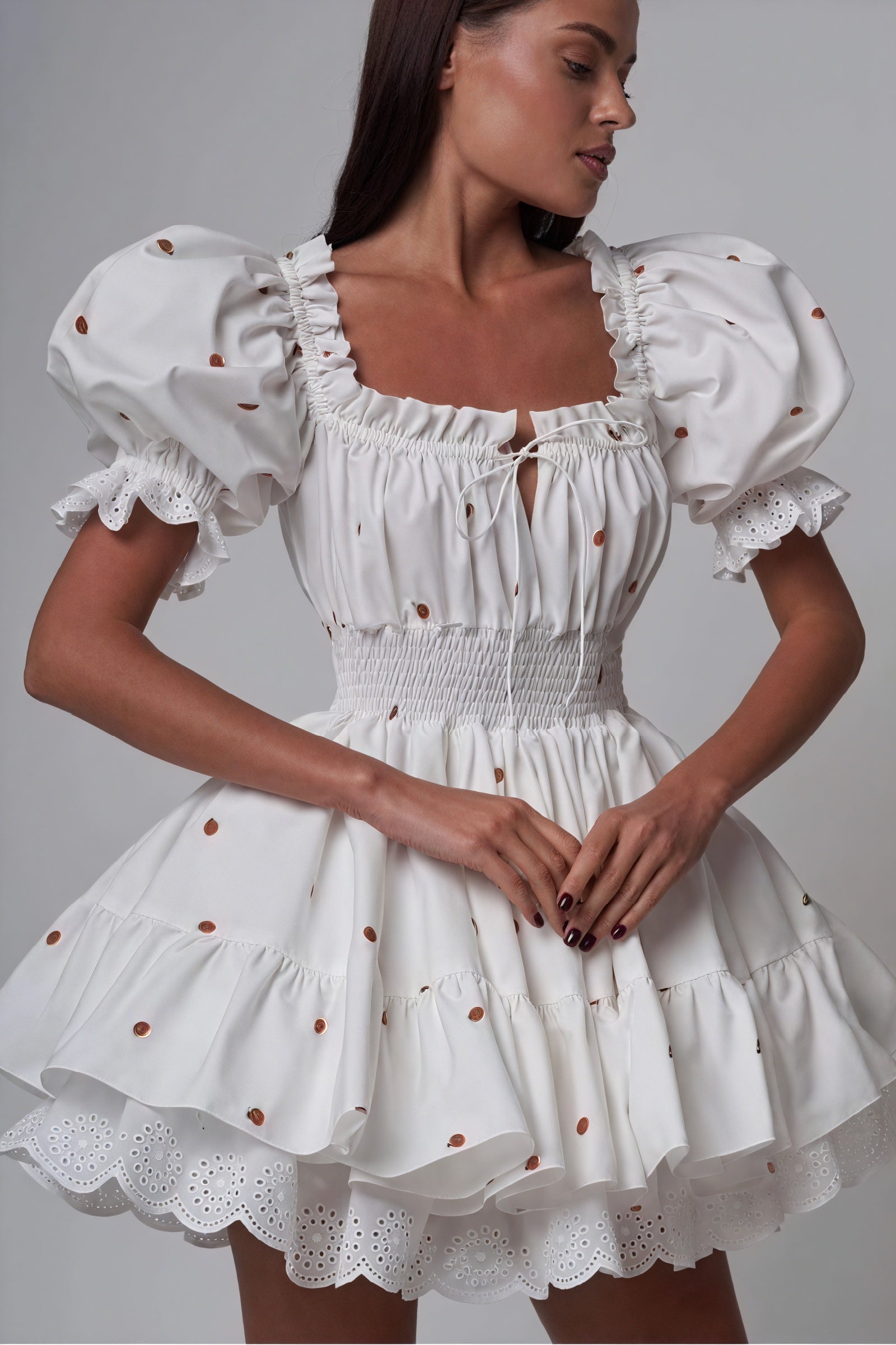 Embroidered Off-Shoulder Dress - Fruit Motifs