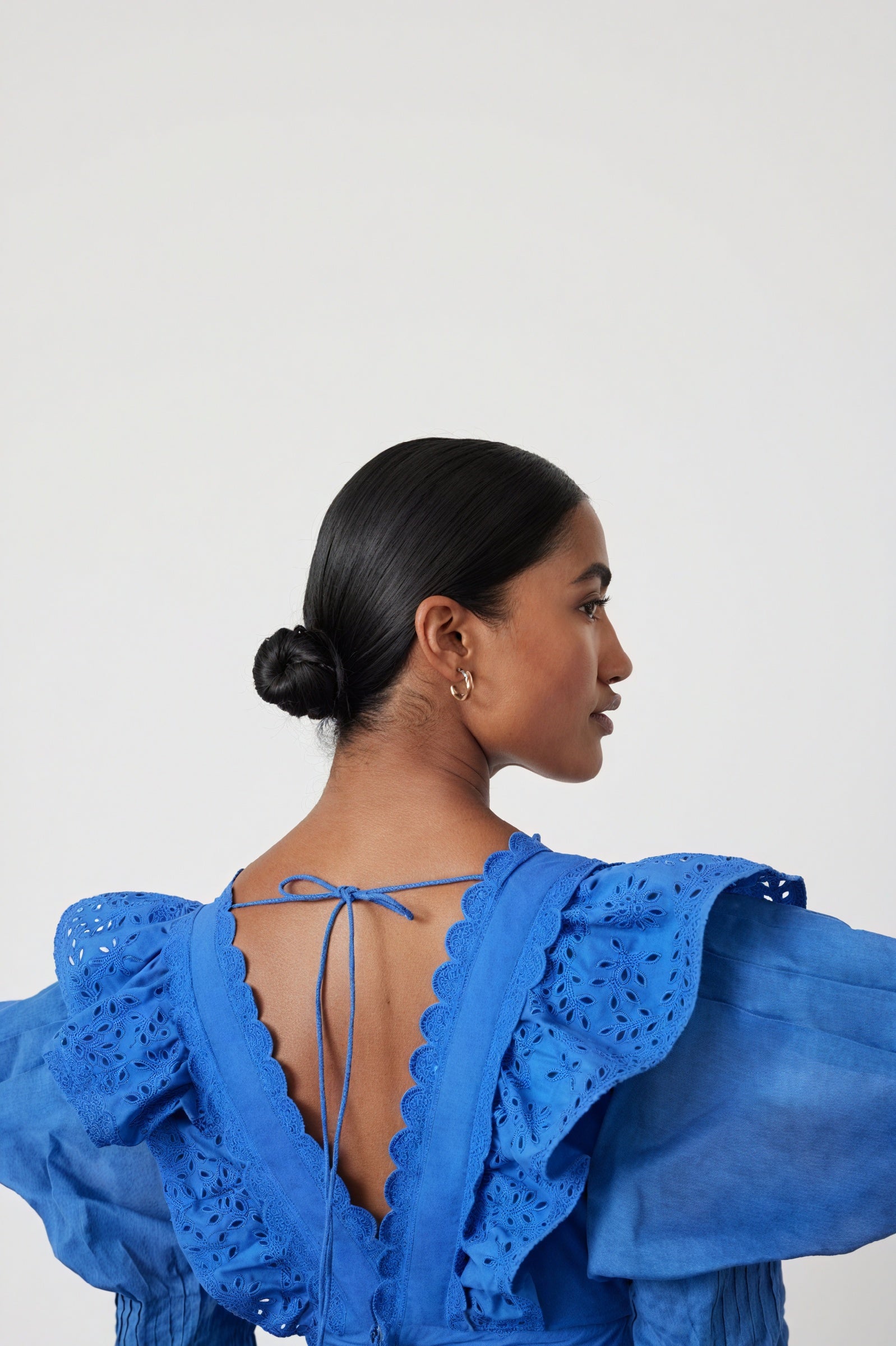 Laser-Cut Mini Dress - Oversized Collar