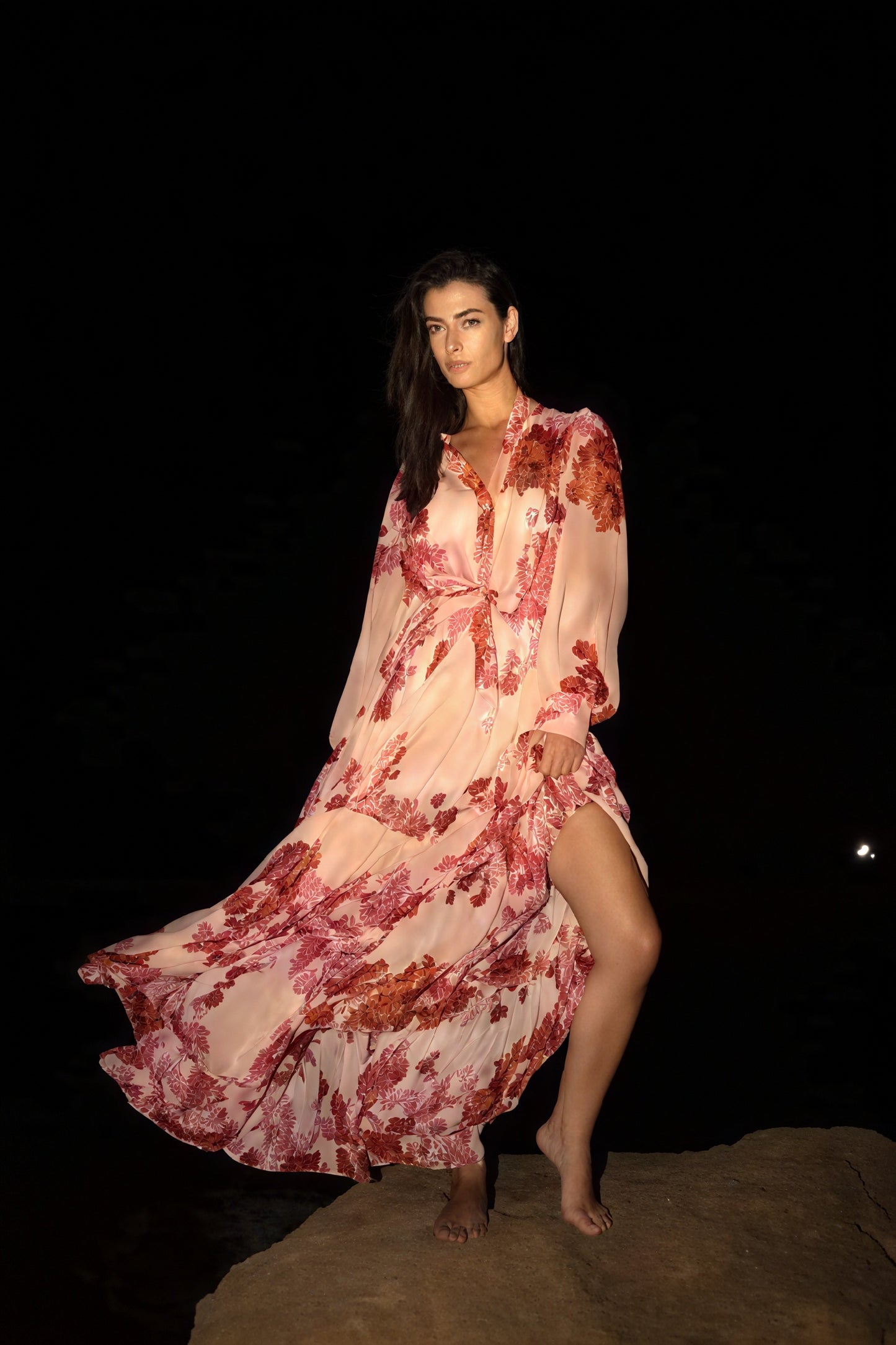 Floral Tiered Maxi Dress - Mandarin Collar