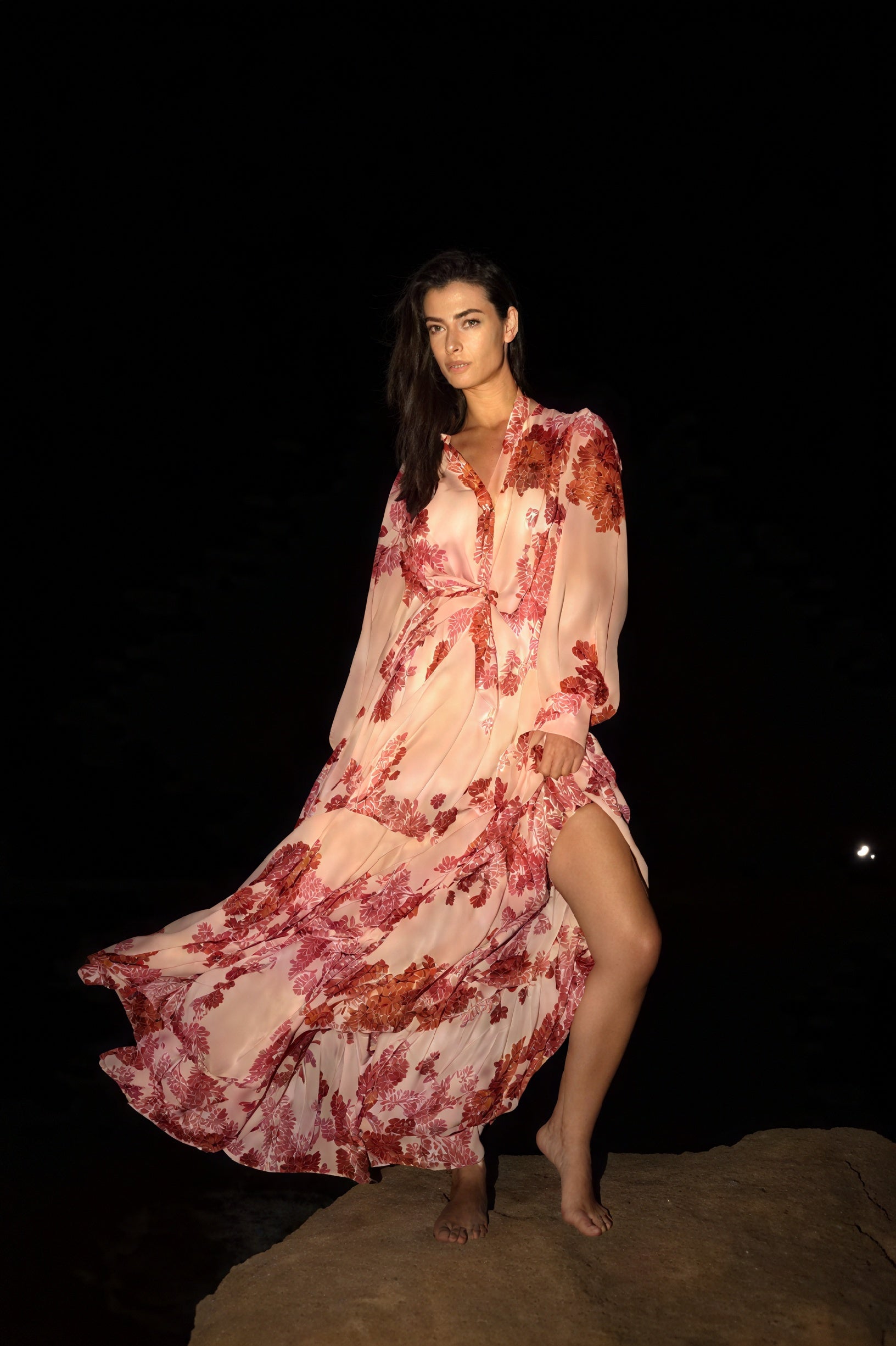 Floral Tiered Maxi Dress - Mandarin Collar