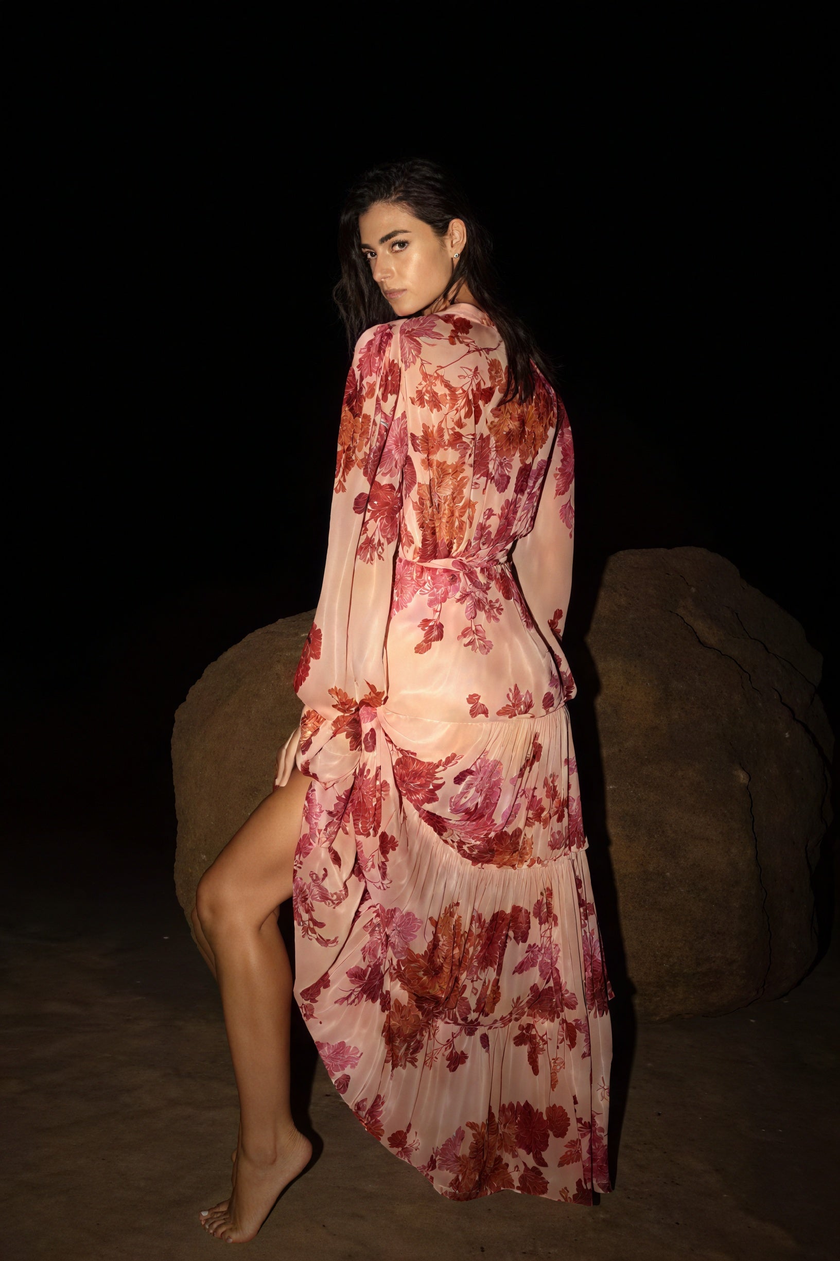 Floral Tiered Maxi Dress - Mandarin Collar