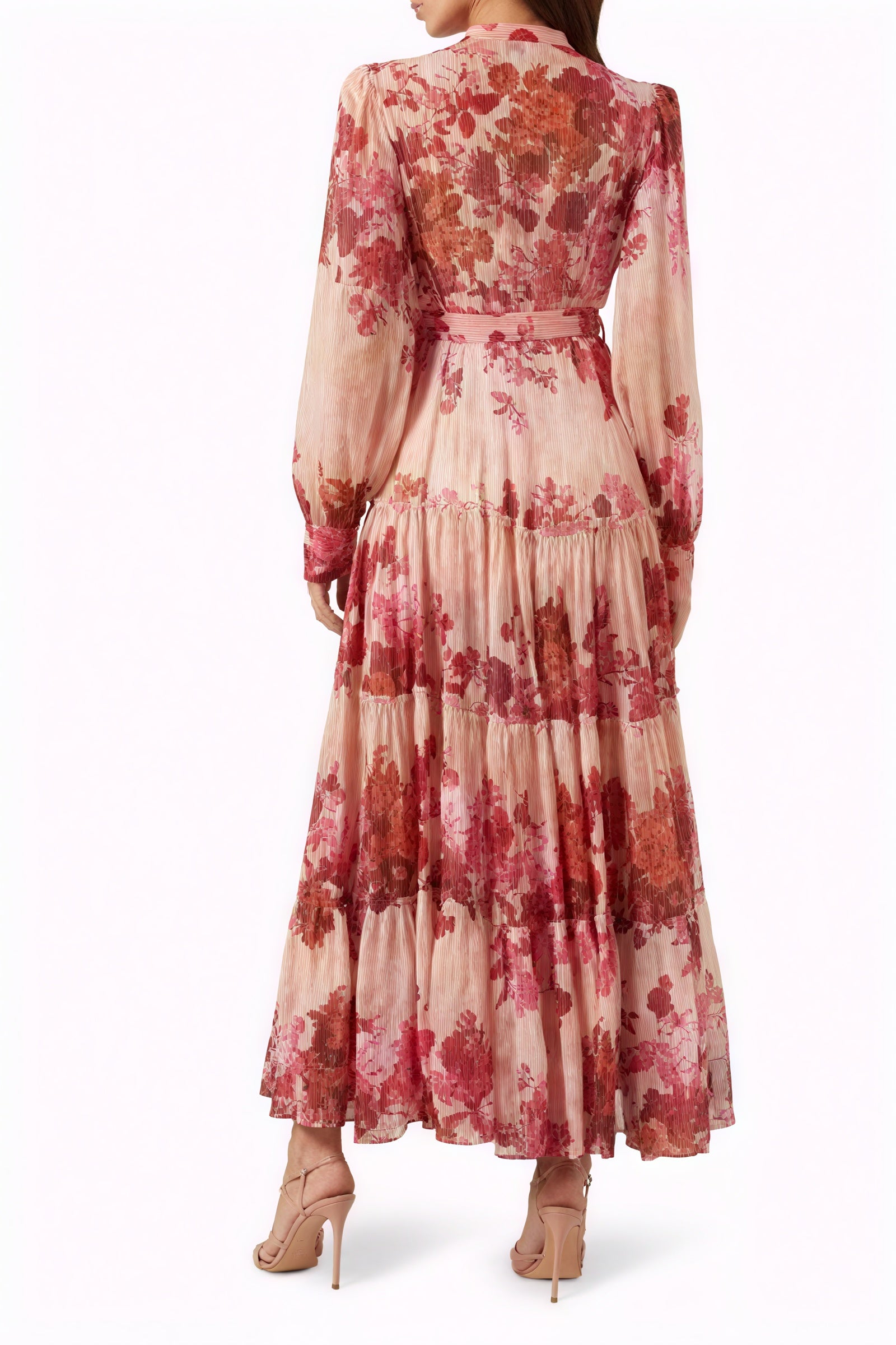 Floral Tiered Maxi Dress - Mandarin Collar