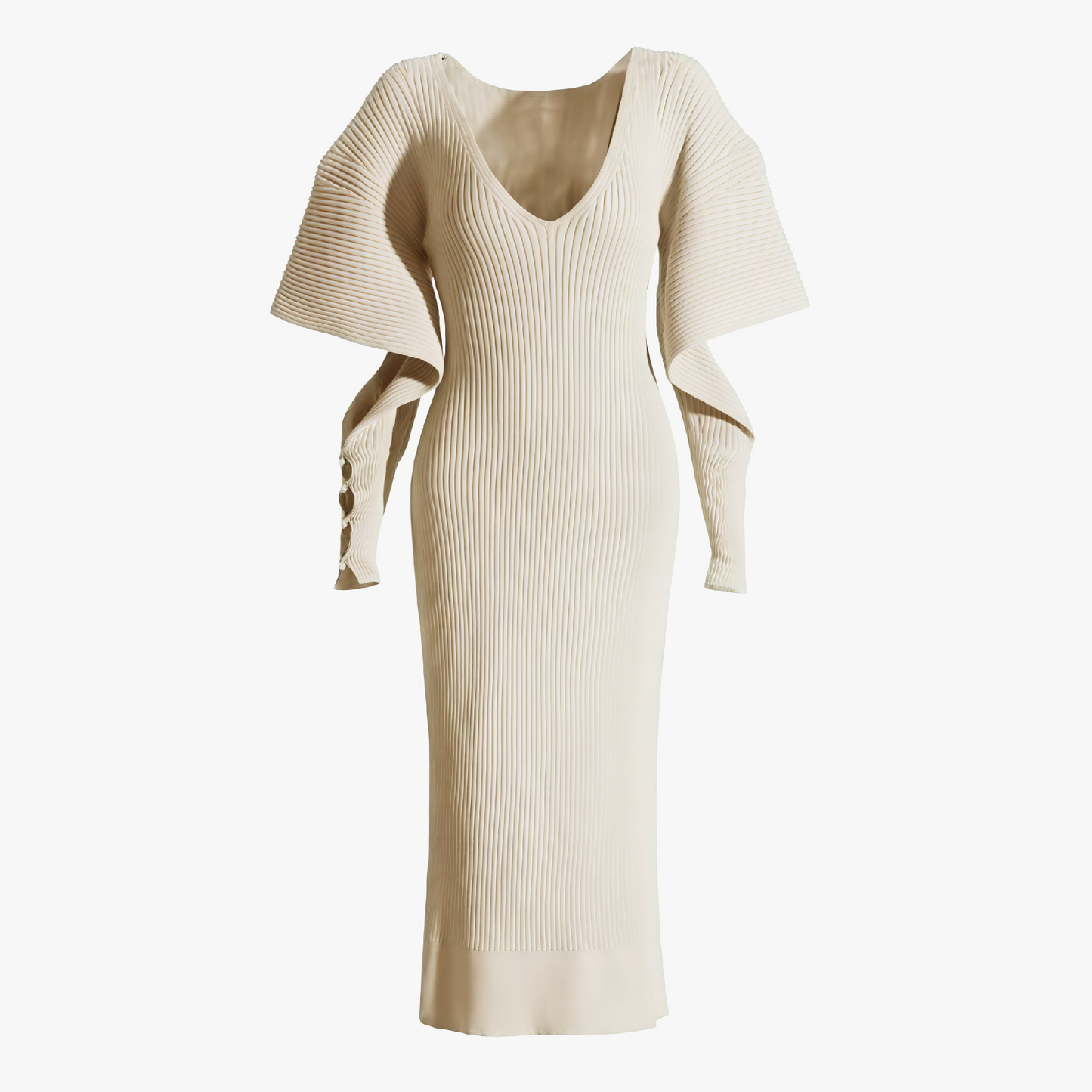 Ribbed Knit Midi Dress - Cape Sleeves