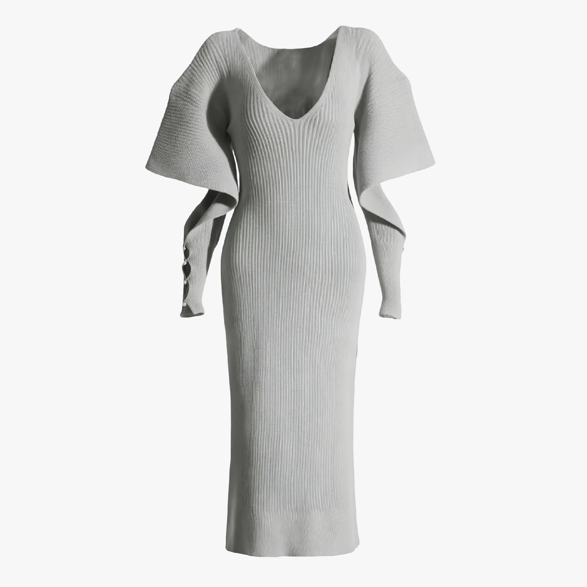 Ribbed Knit Midi Dress - Cape Sleeves