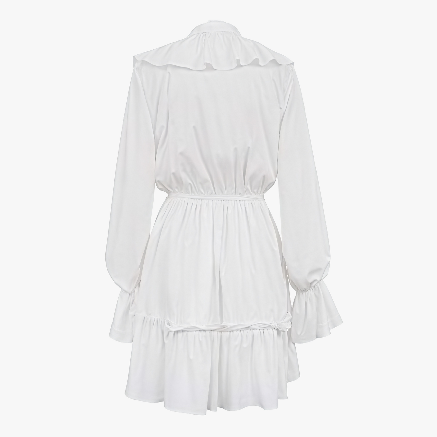 Ruffled Mini Dress - Billowy Sleeve V-Neck