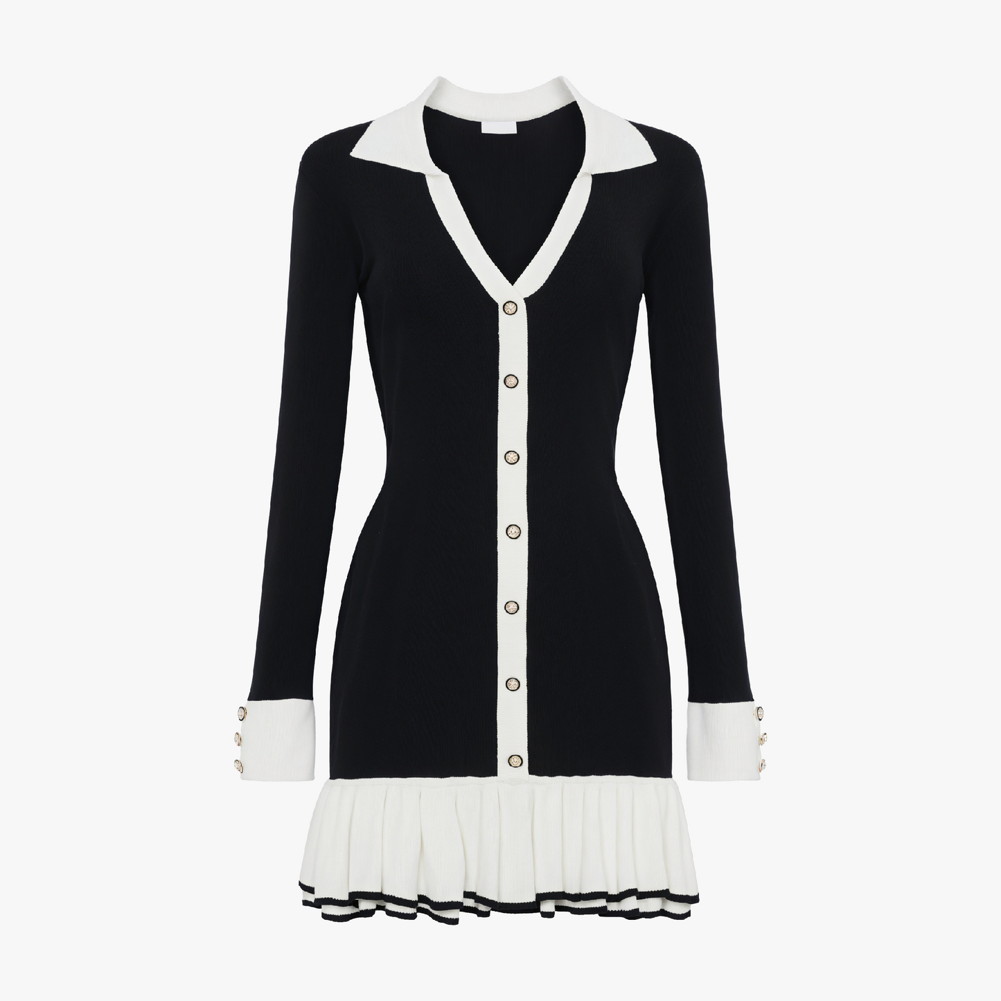 Ribbed Knit Dress with Ruffle Hem & Details