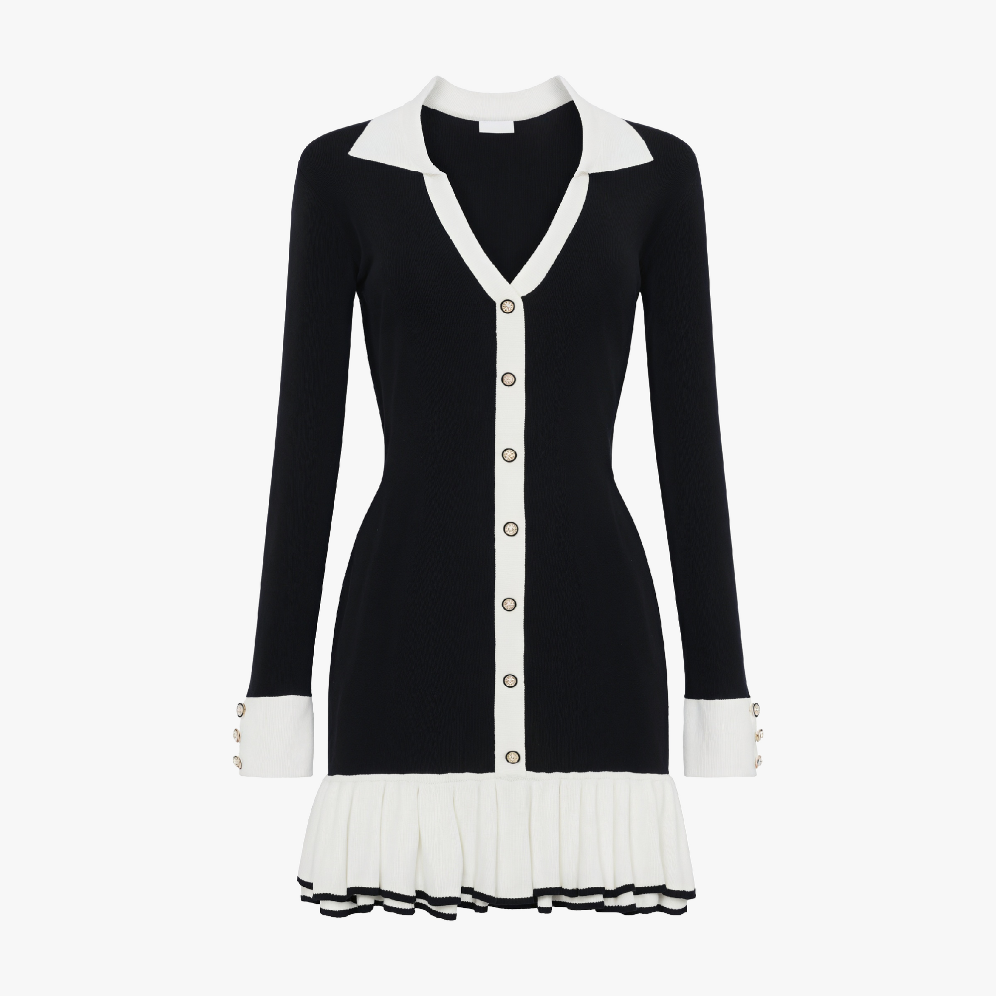 Ribbed Knit Dress with Ruffle Hem & Details