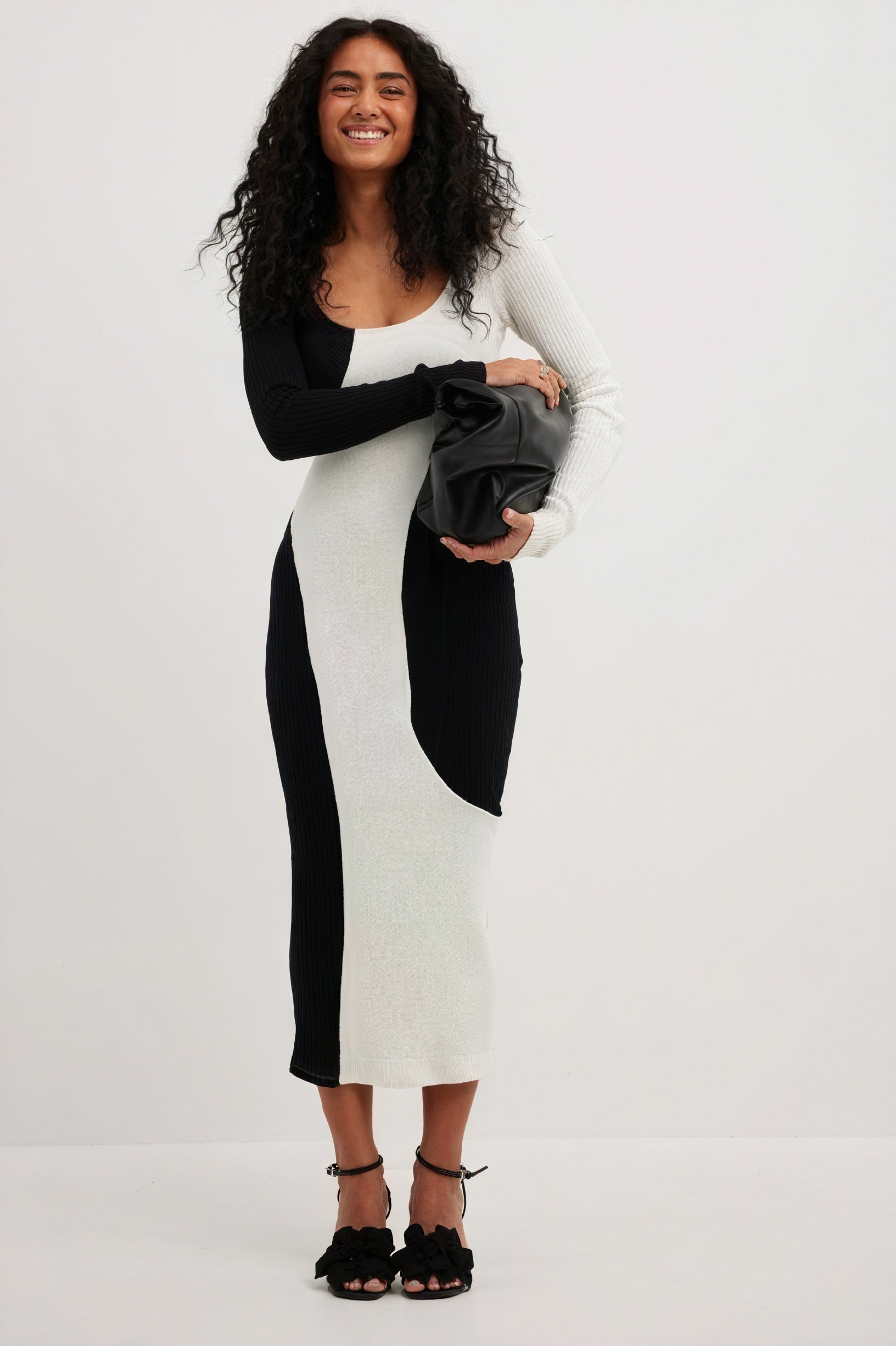 Asymmetrical Color Block Knit Midi Dress