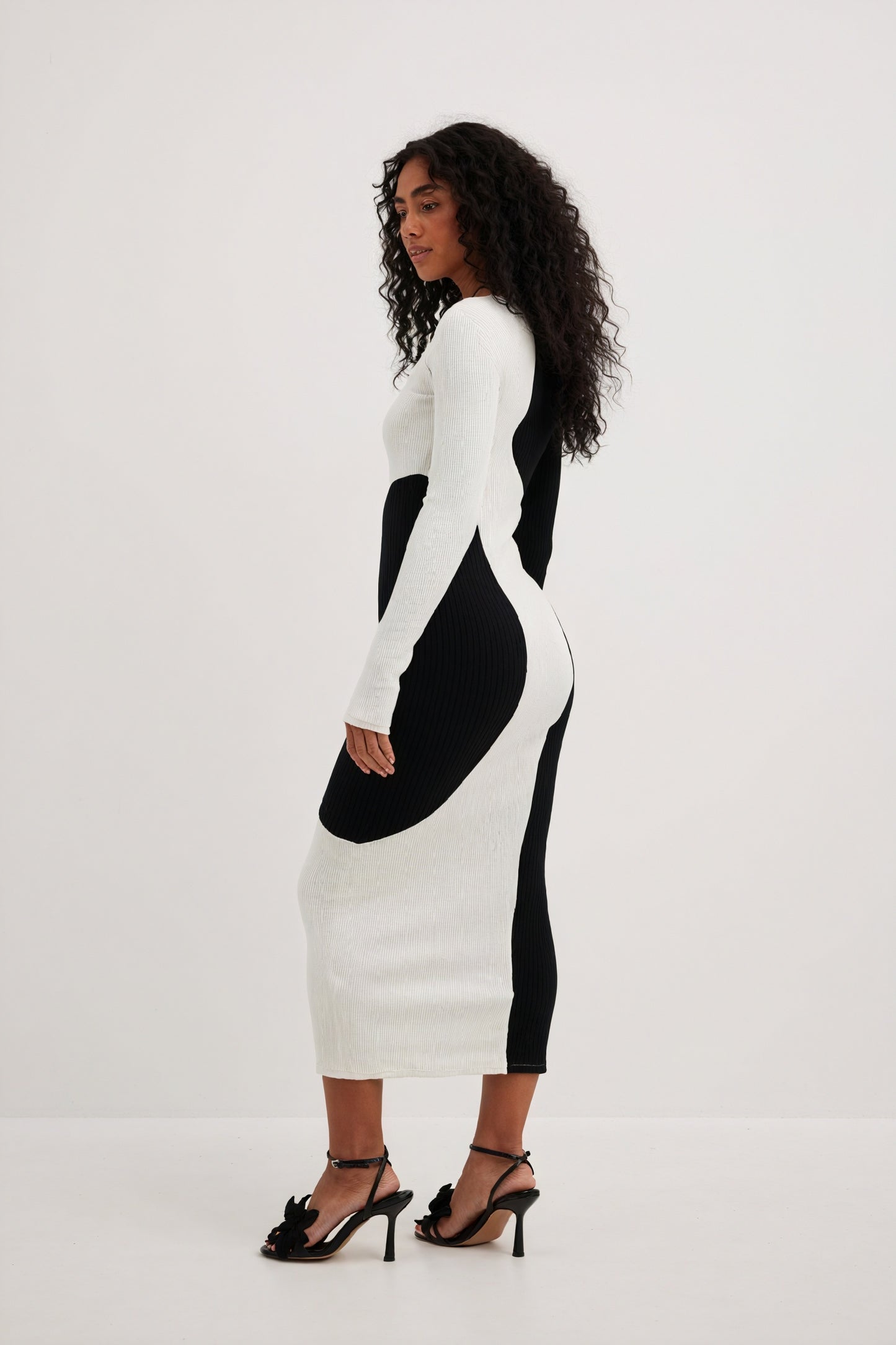 Asymmetrical Color Block Knit Midi Dress