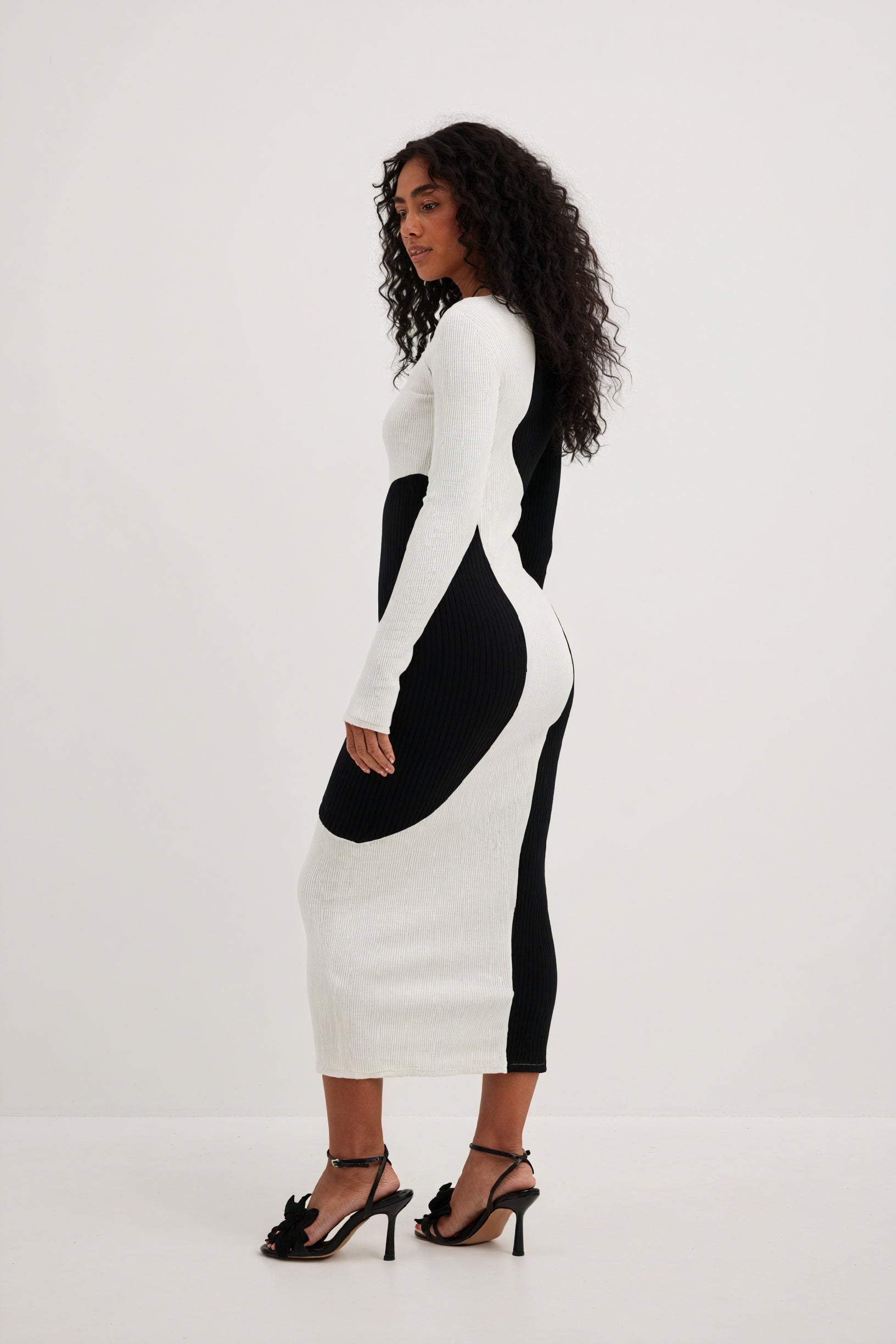 Asymmetrical Color Block Knit Midi Dress