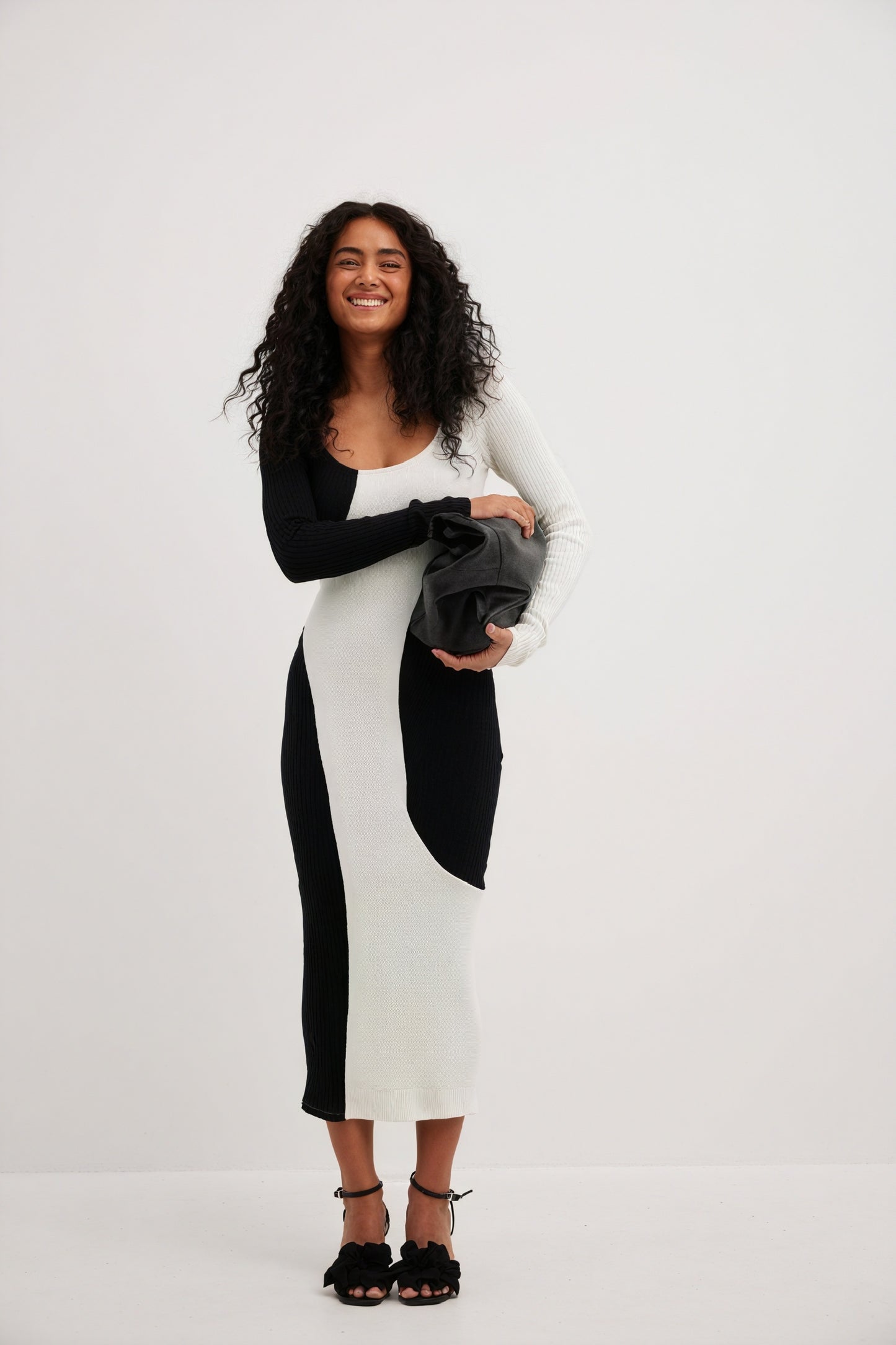 Asymmetrical Color Block Knit Midi Dress