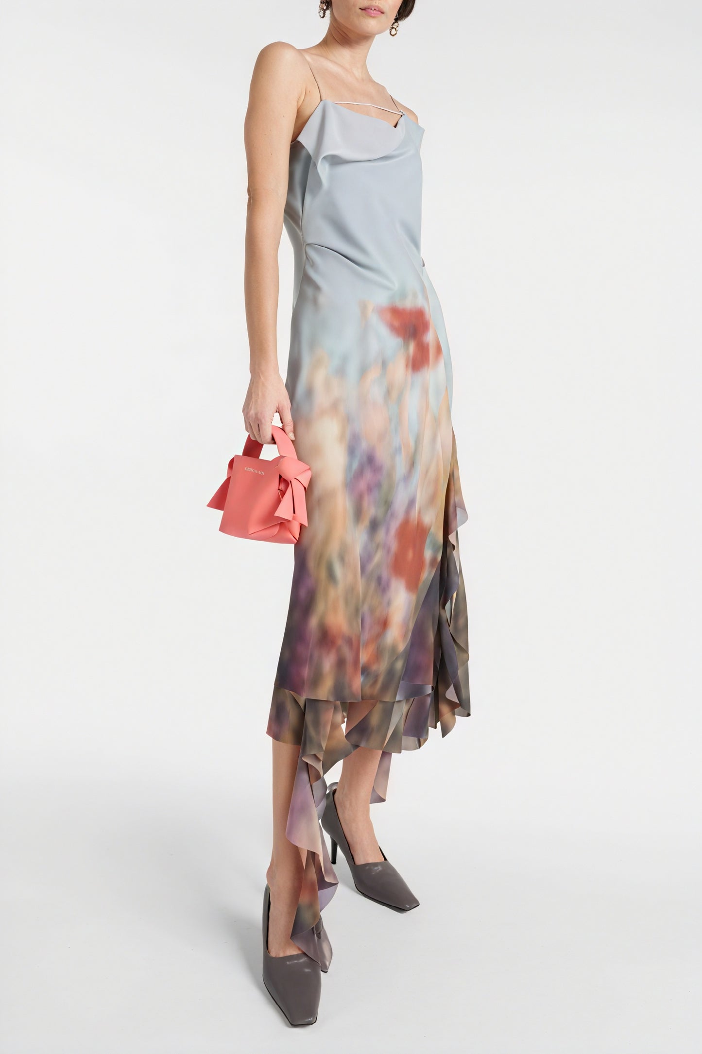 Draped Midi Dress - Asymmetrical Neckline