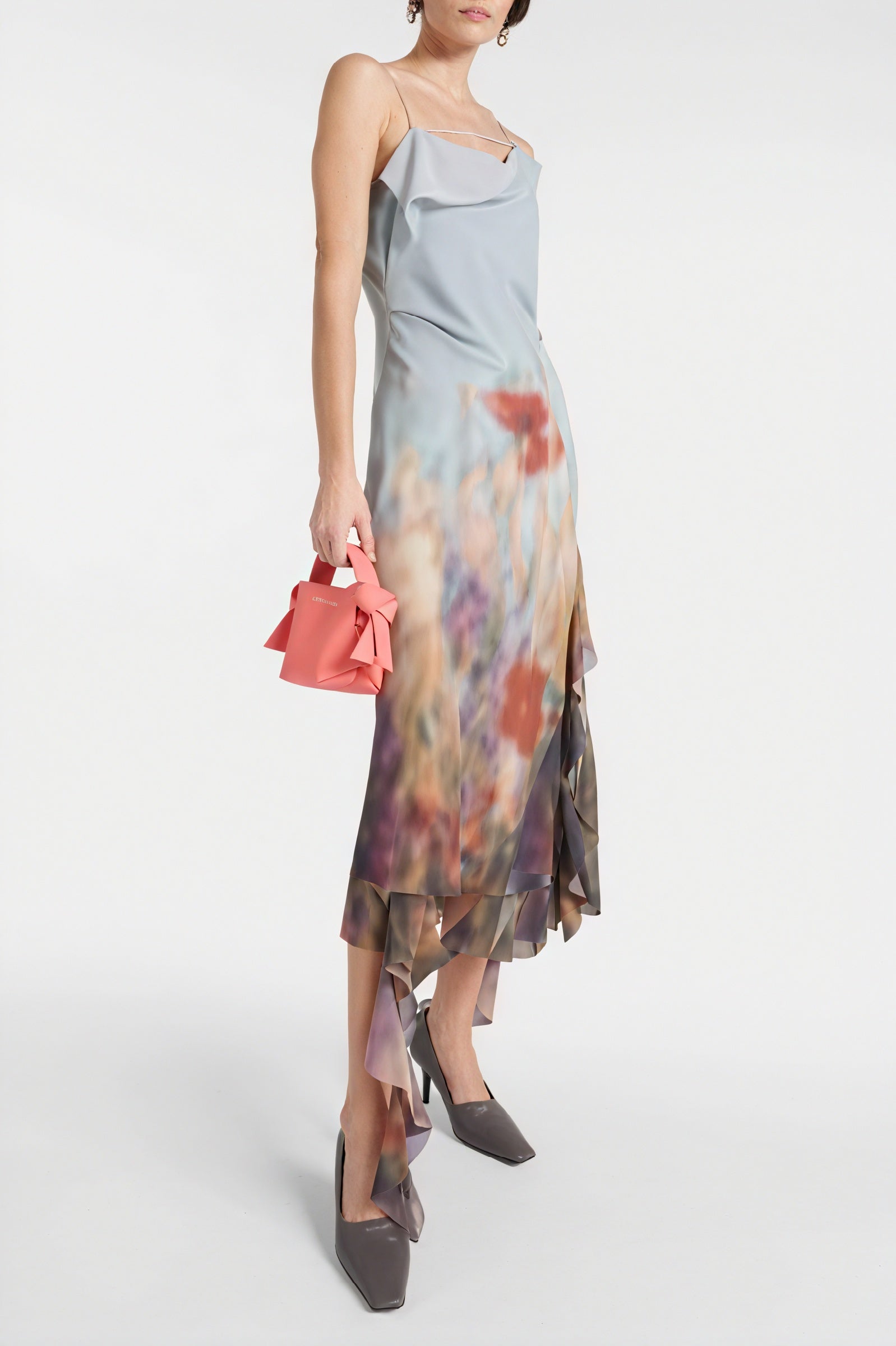 Draped Midi Dress - Asymmetrical Neckline