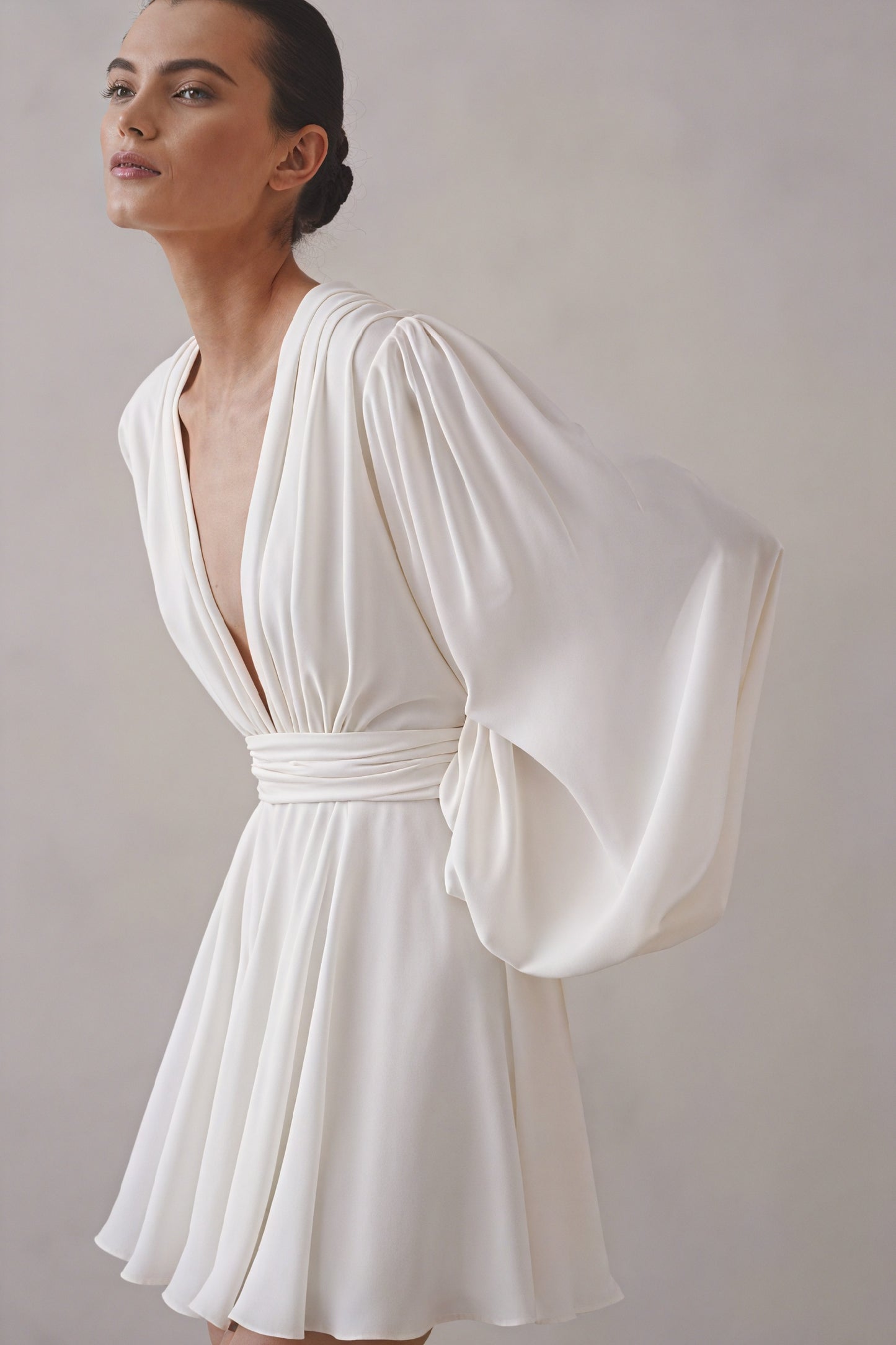 A-Line Party Dress - Plunging V-Neck, Balloon Sleeves