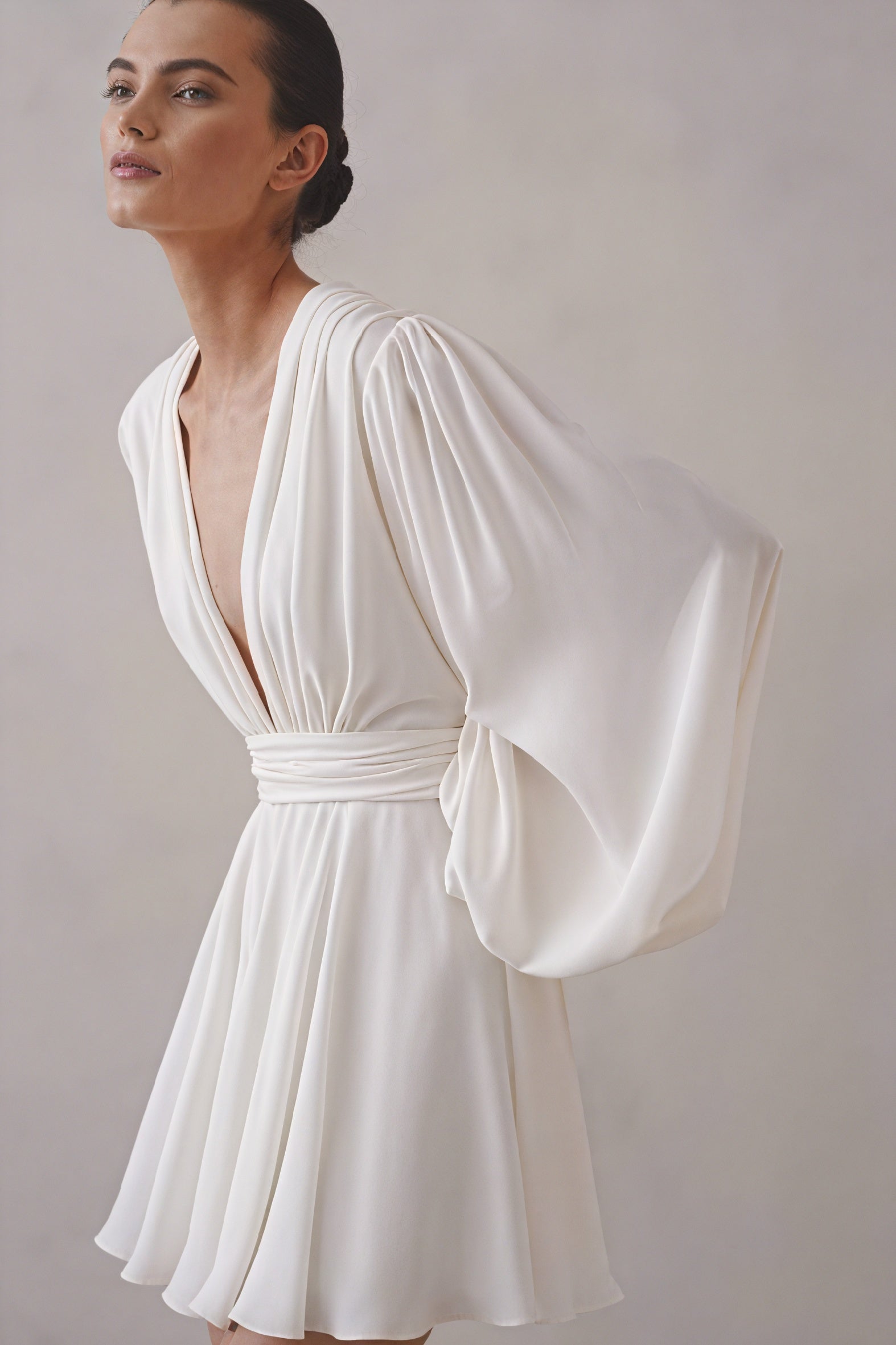 A-Line Party Dress - Plunging V-Neck, Balloon Sleeves