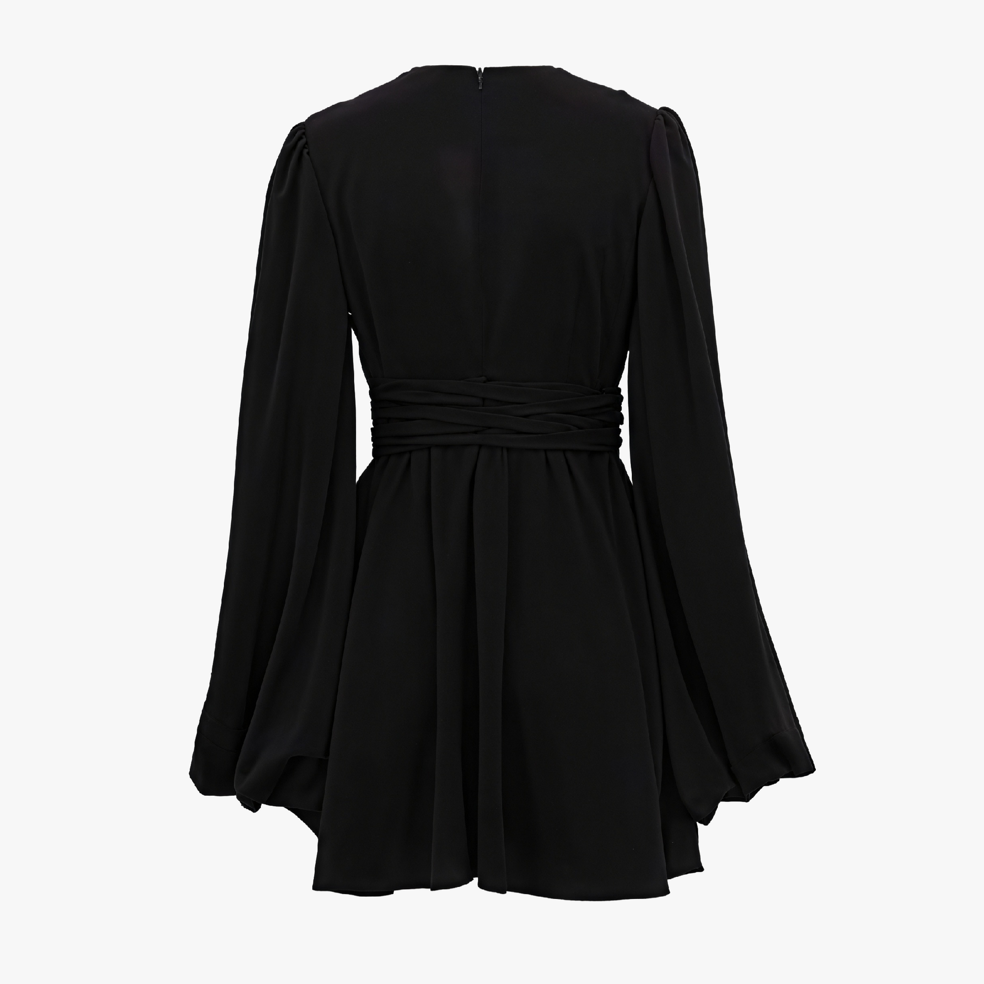 A-Line Party Dress - Plunging V-Neck, Balloon Sleeves