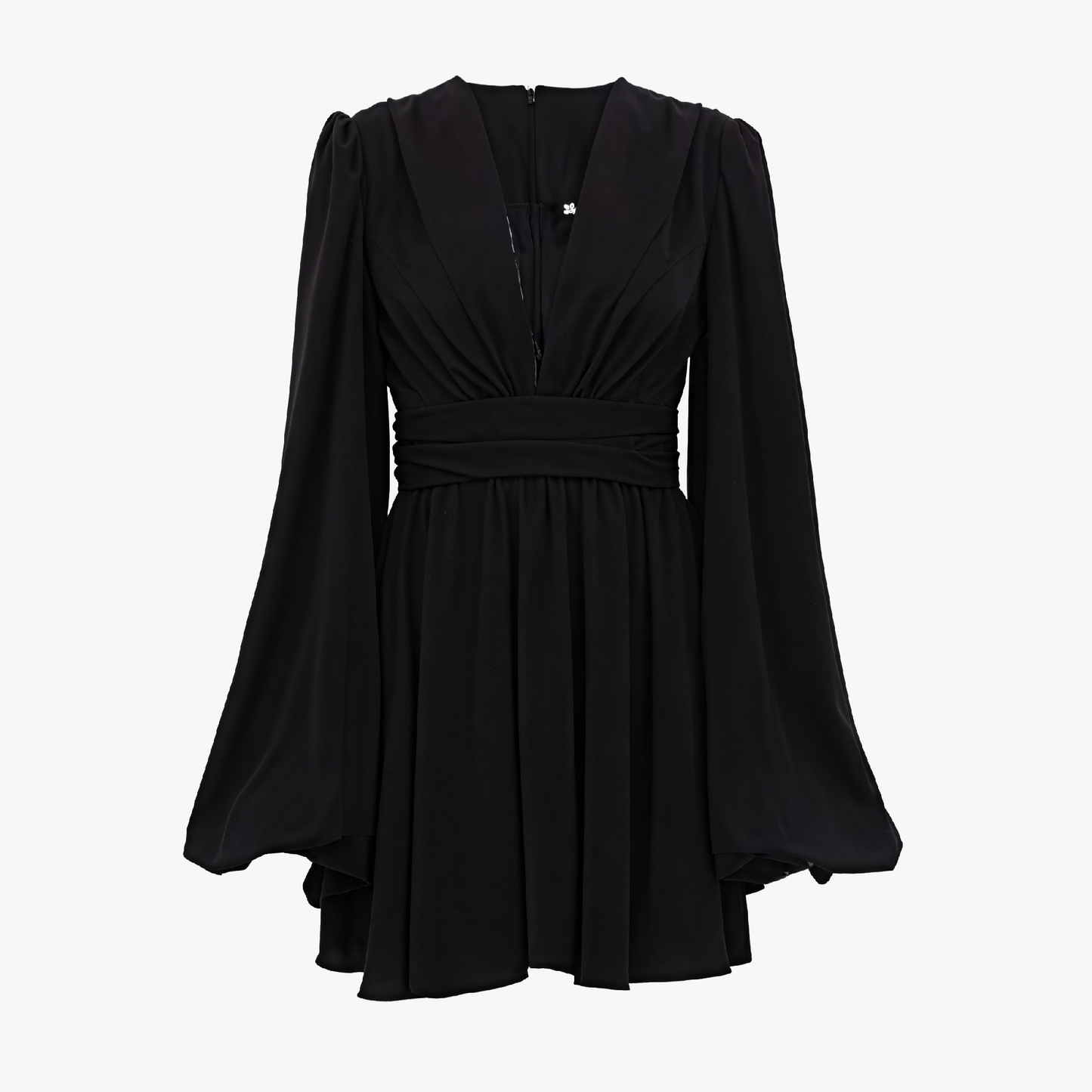 A-Line Party Dress - Plunging V-Neck, Balloon Sleeves