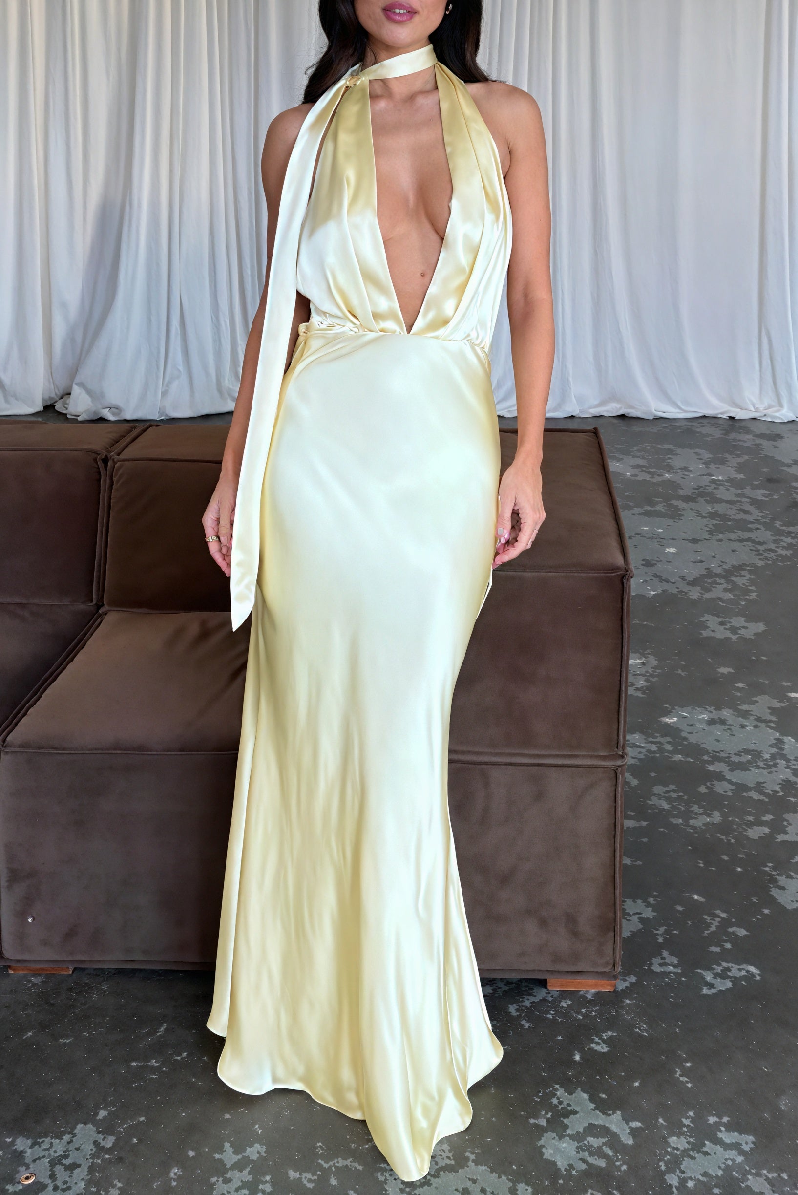 Halter Neck Floor-Length Yellow Gown