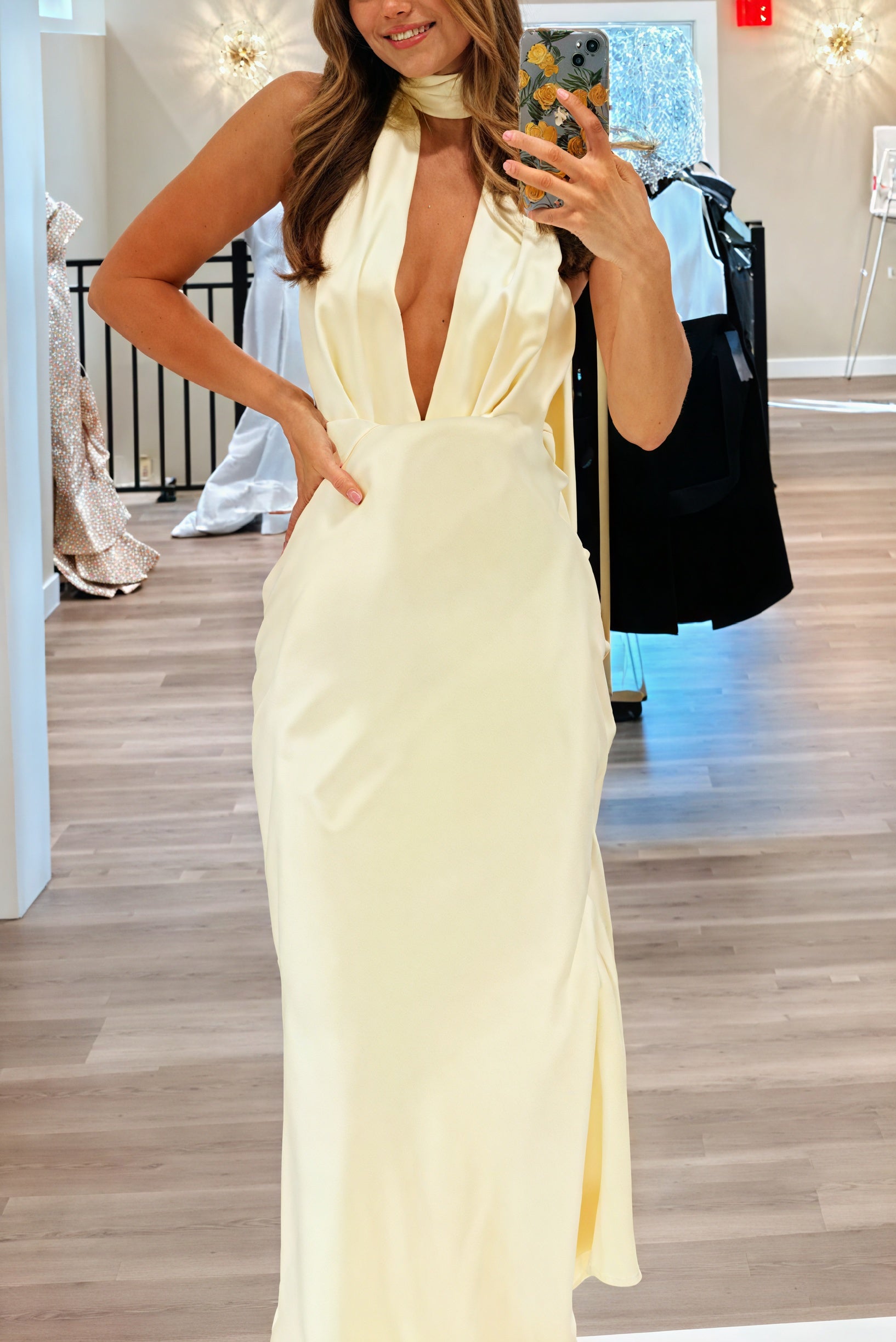 Halter Neck Floor-Length Yellow Gown
