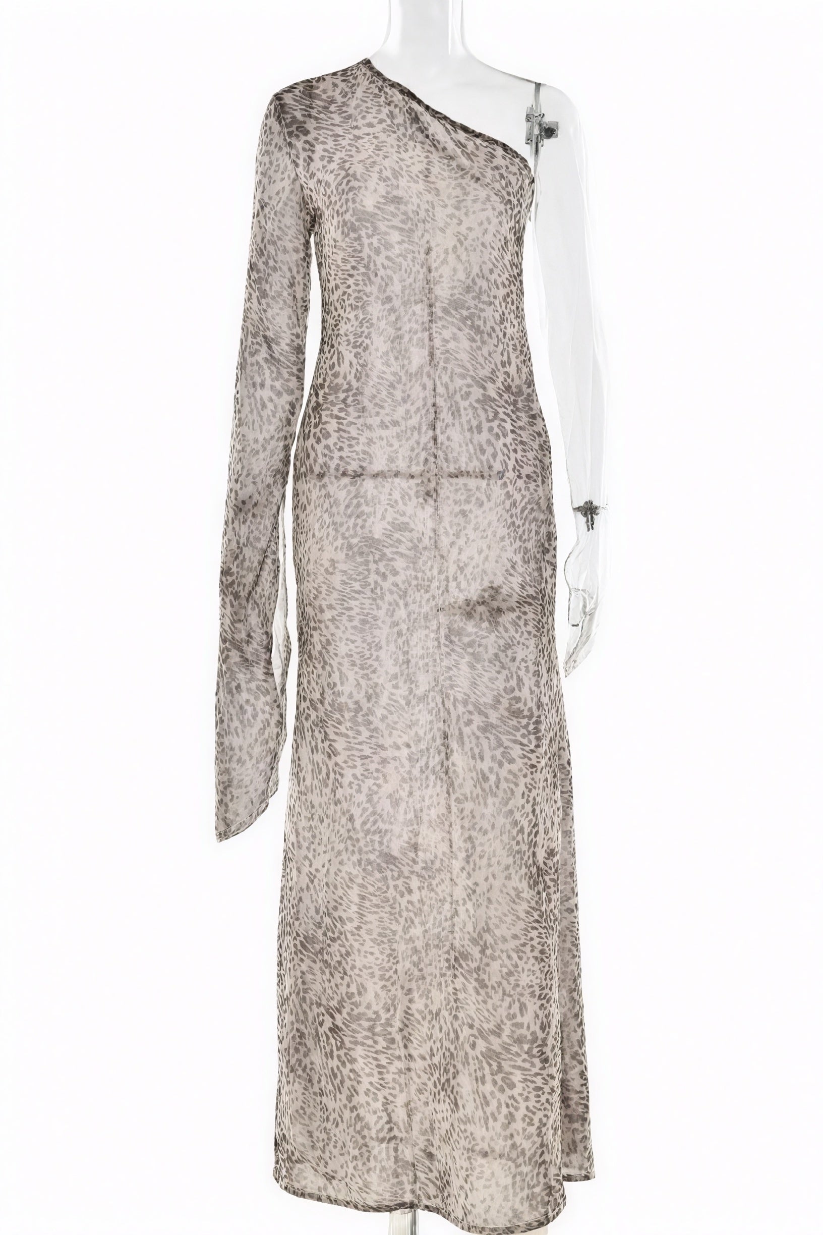 Animal Print One-Shoulder Flowing Maxi Dress