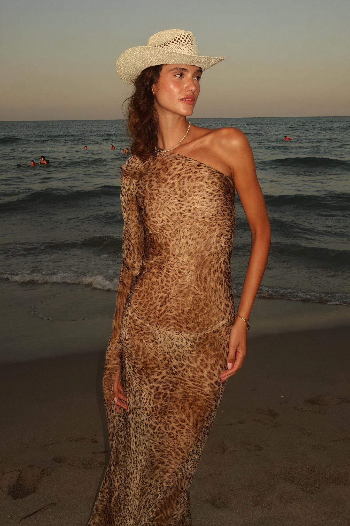 Animal Print One-Shoulder Flowing Maxi Dress