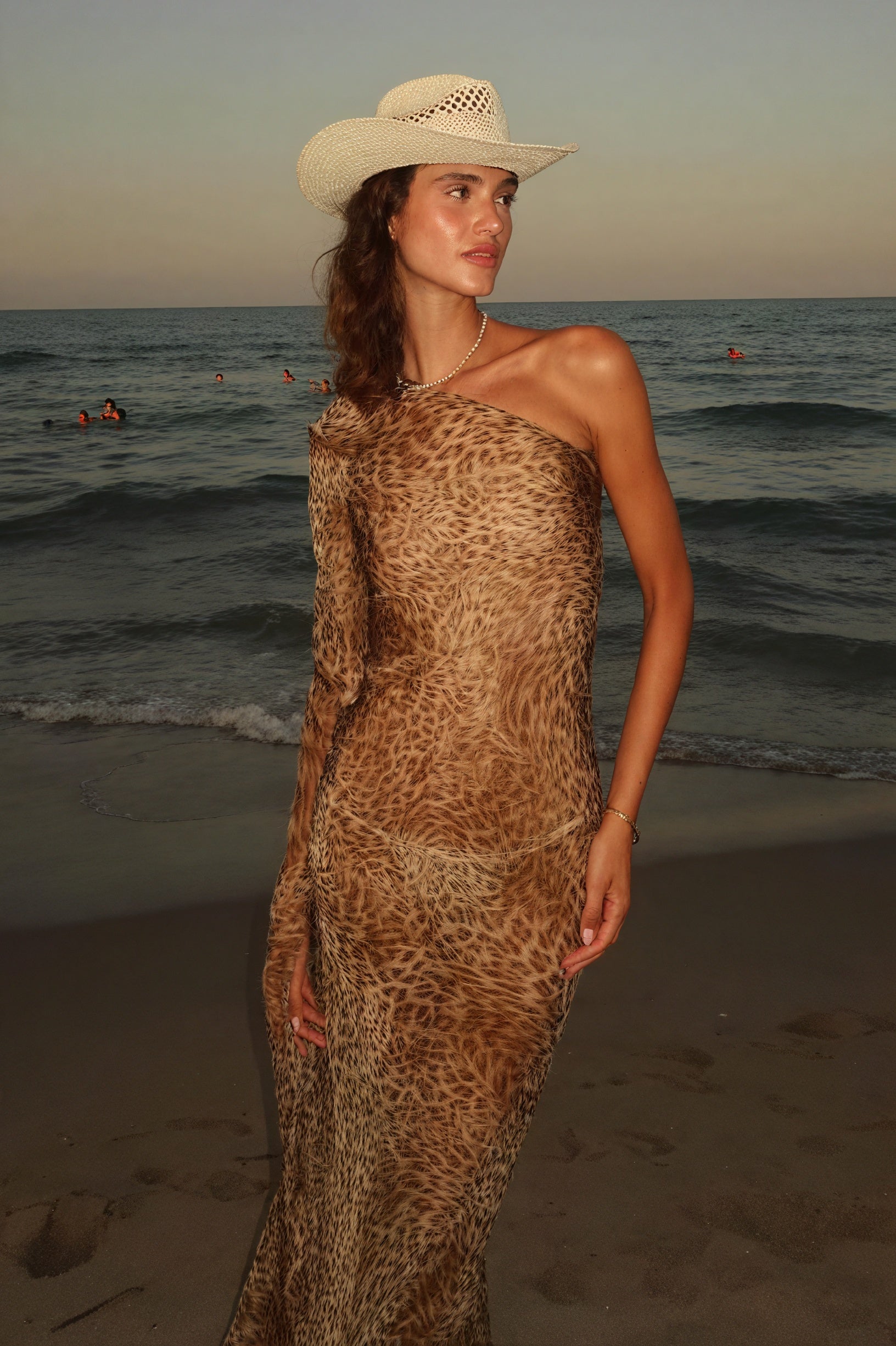 Animal Print One-Shoulder Flowing Maxi Dress