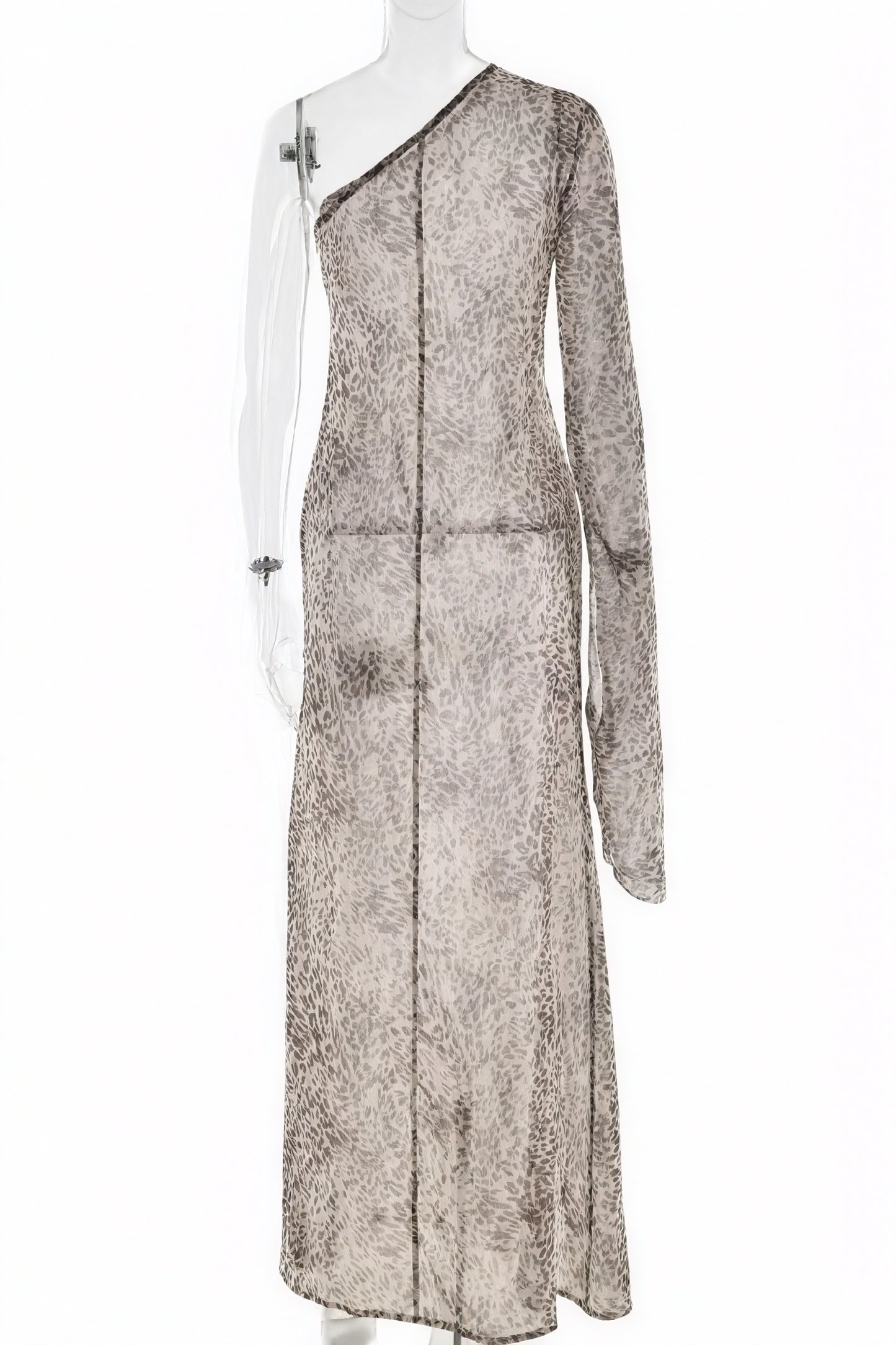 Animal Print One-Shoulder Flowing Maxi Dress