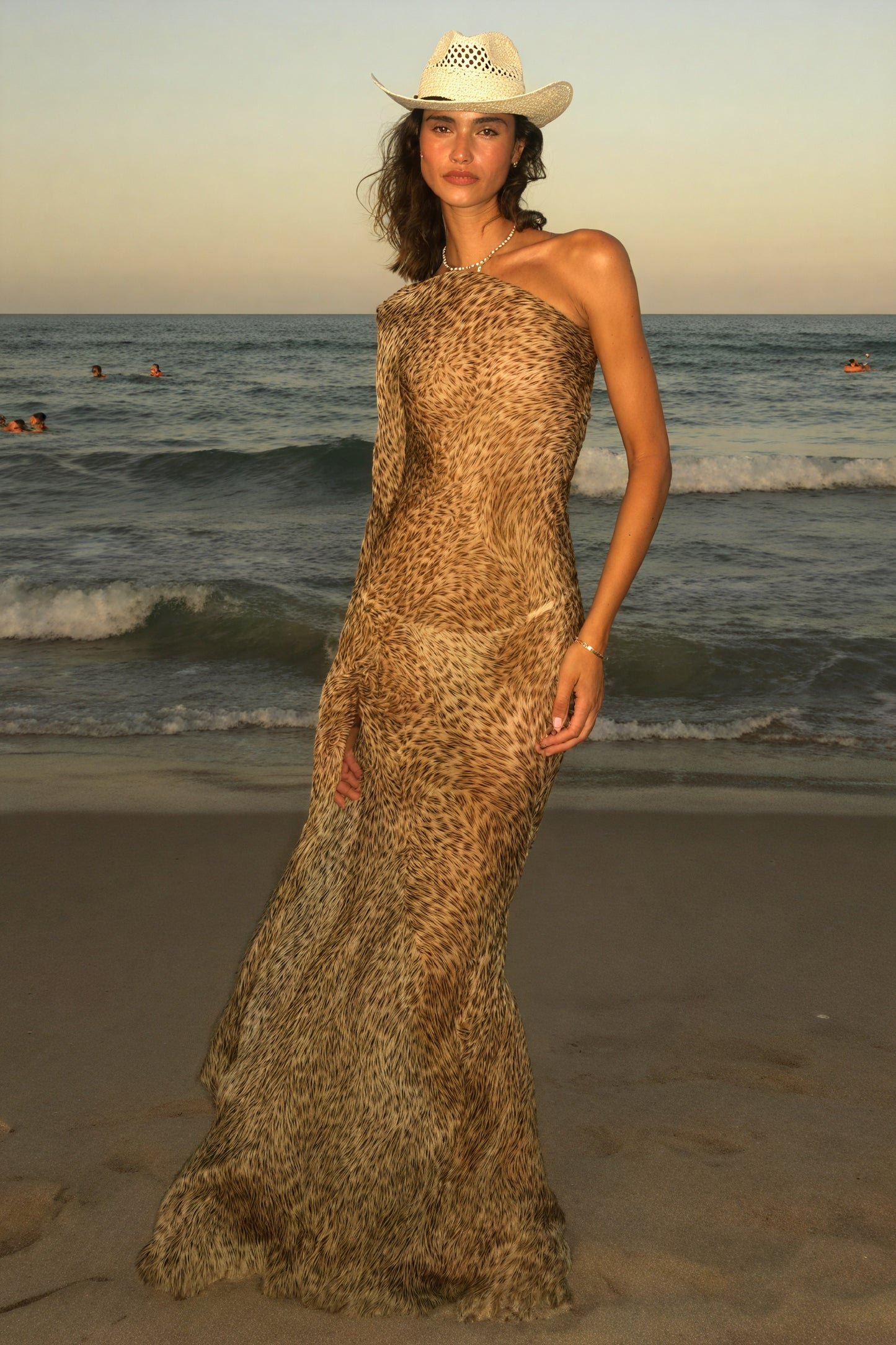 Animal Print One-Shoulder Flowing Maxi Dress