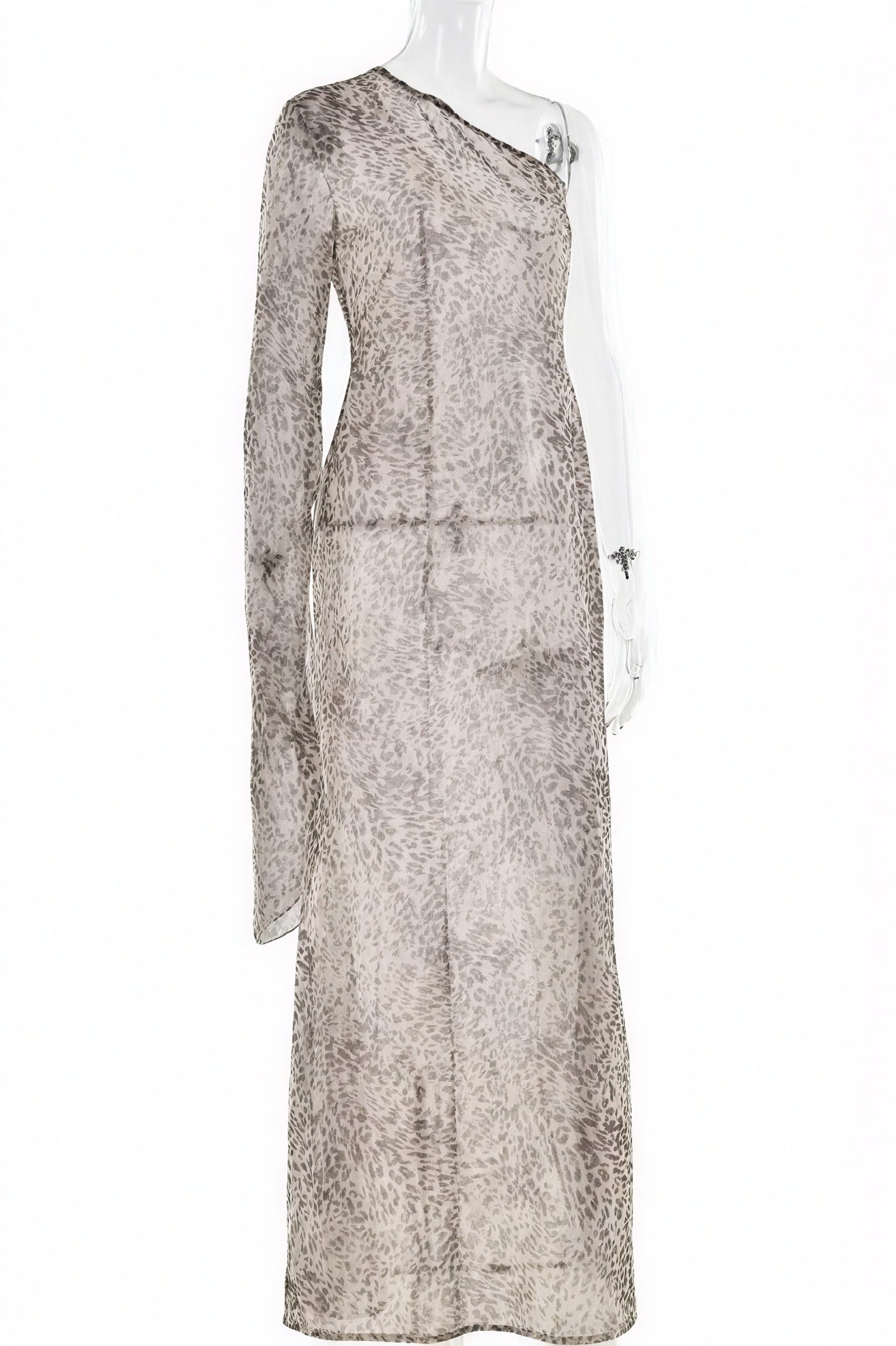 Animal Print One-Shoulder Flowing Maxi Dress