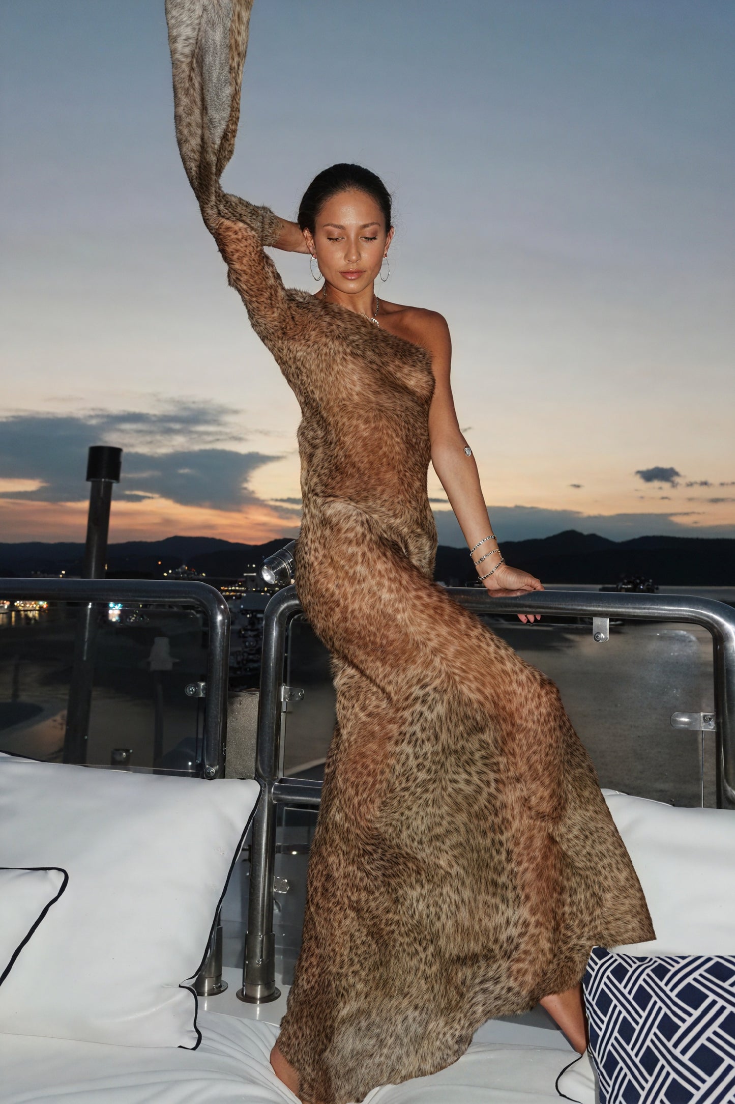 Animal Print One-Shoulder Flowing Maxi Dress