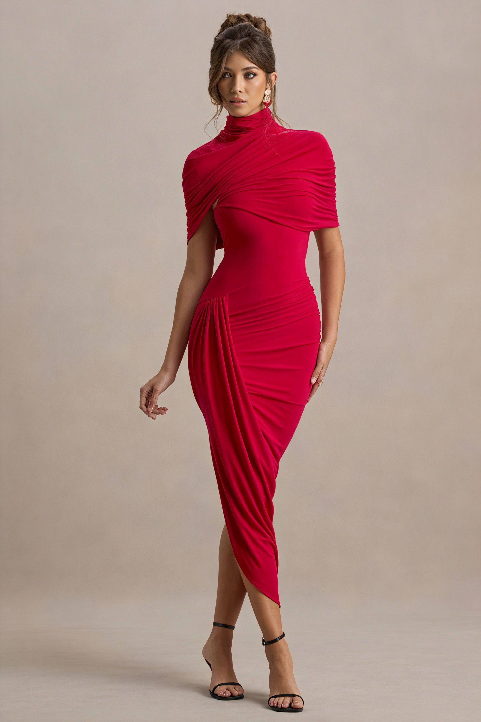 Draped Asymmetrical Midi - Cocktail Dress