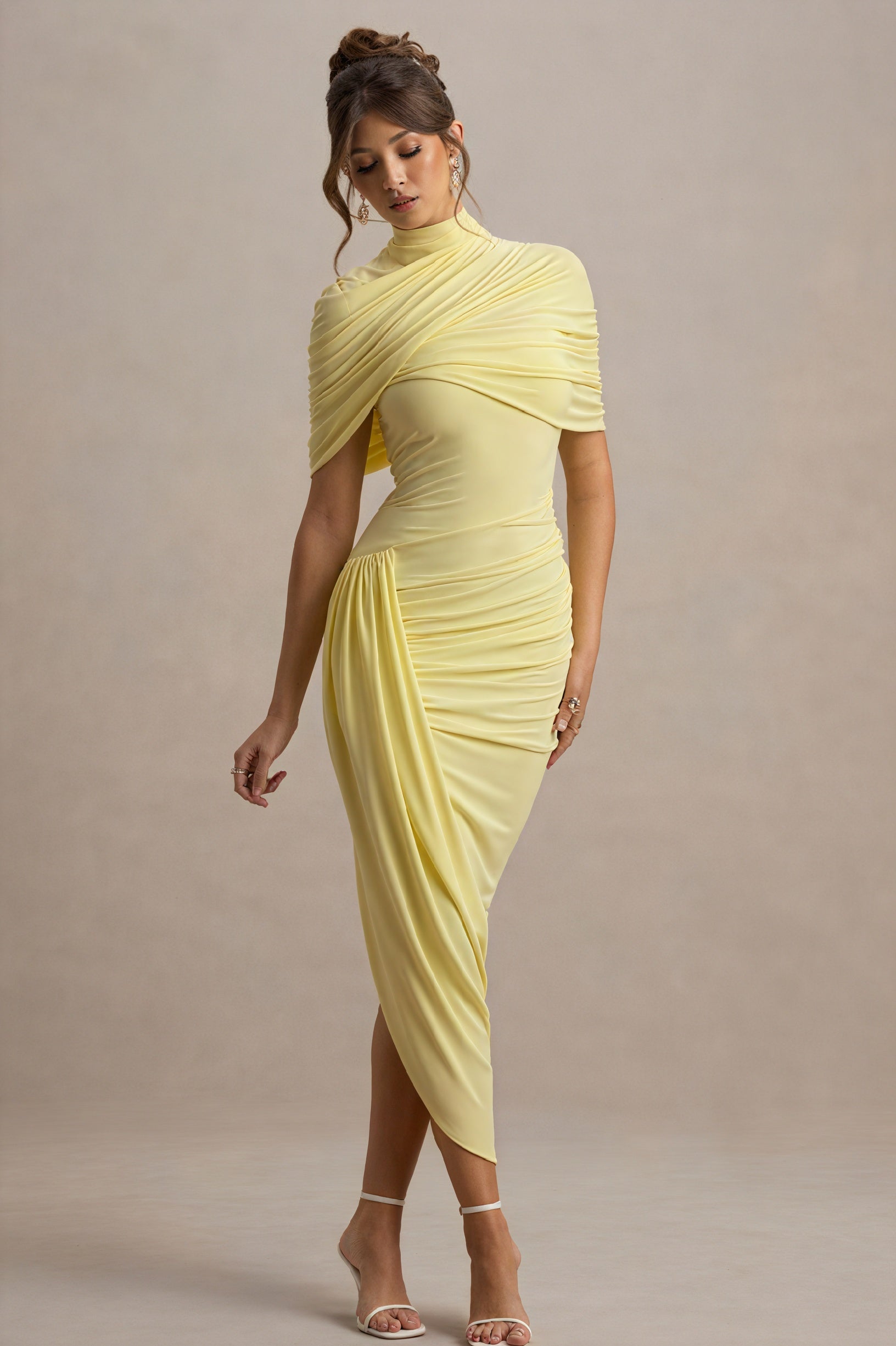 Draped Asymmetrical Midi - Cocktail Dress