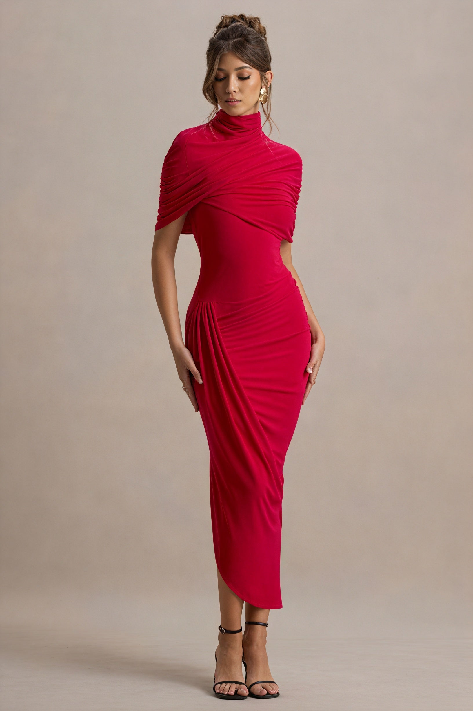 Draped Asymmetrical Midi - Cocktail Dress