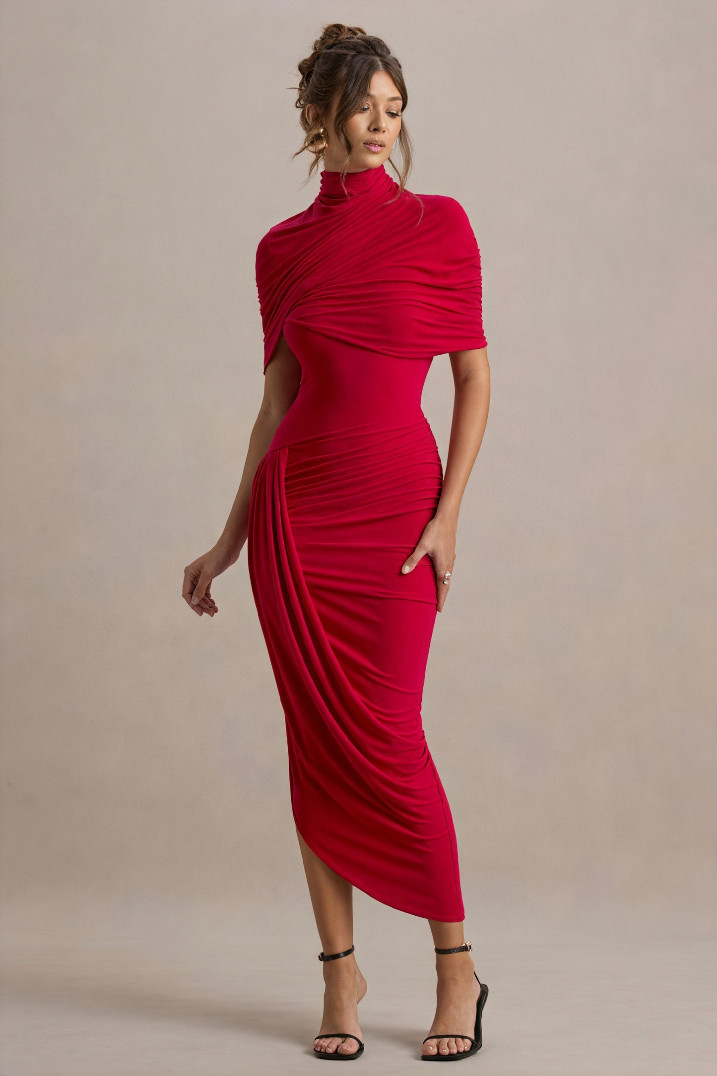 Draped Asymmetrical Midi - Cocktail Dress