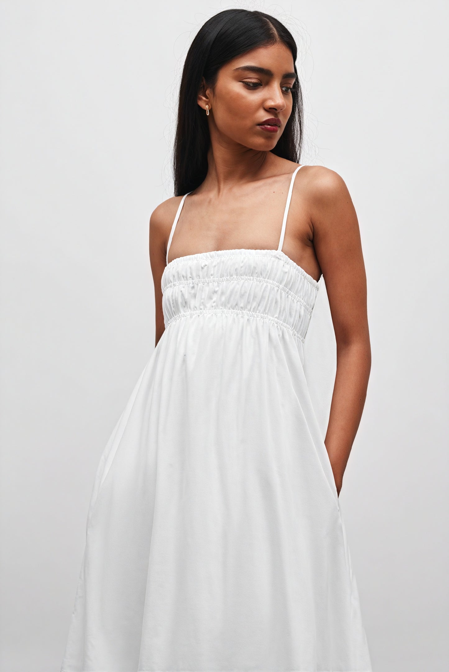 White Maxi Dress - Square Neck & Side Pockets