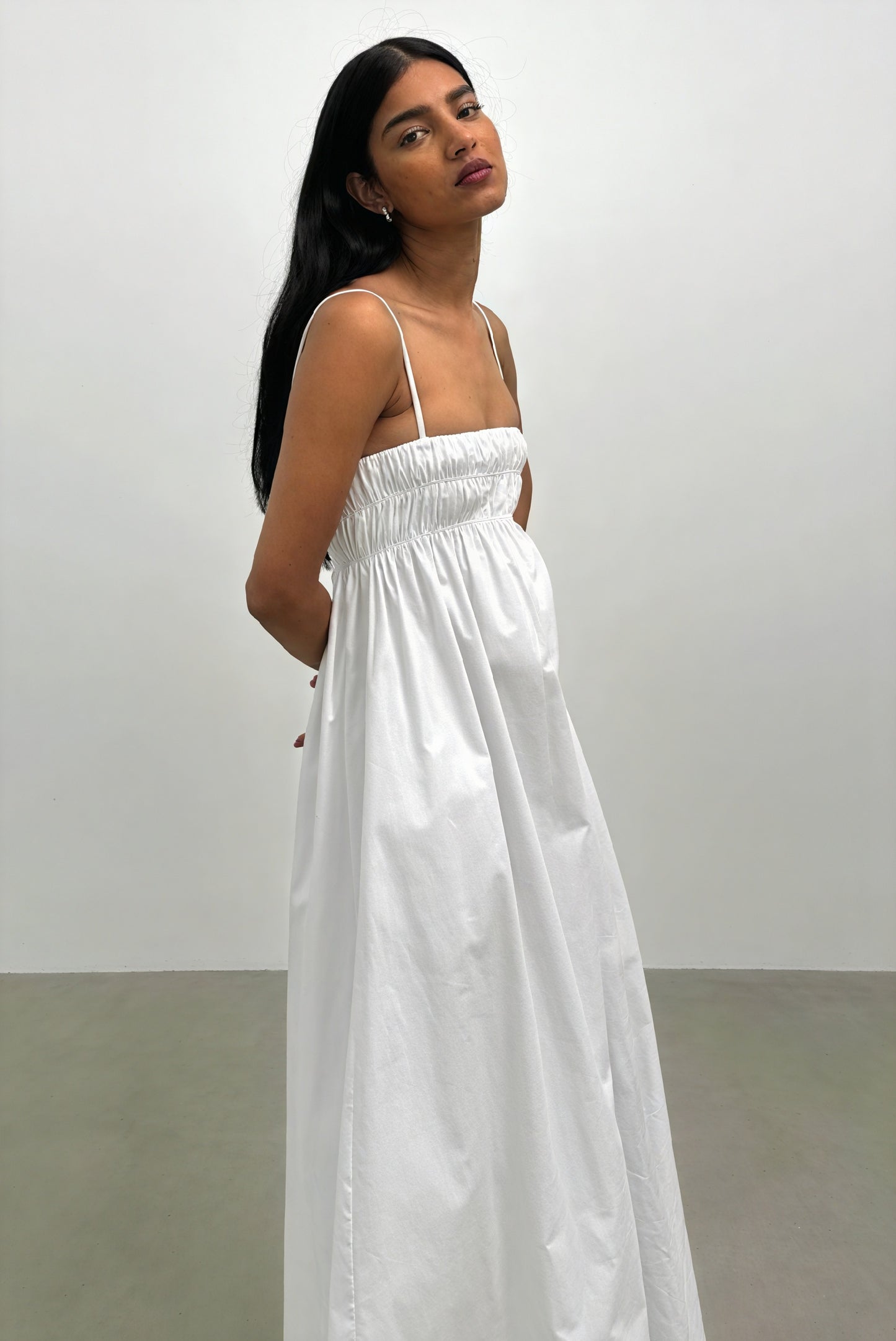 White Maxi Dress - Square Neck & Side Pockets