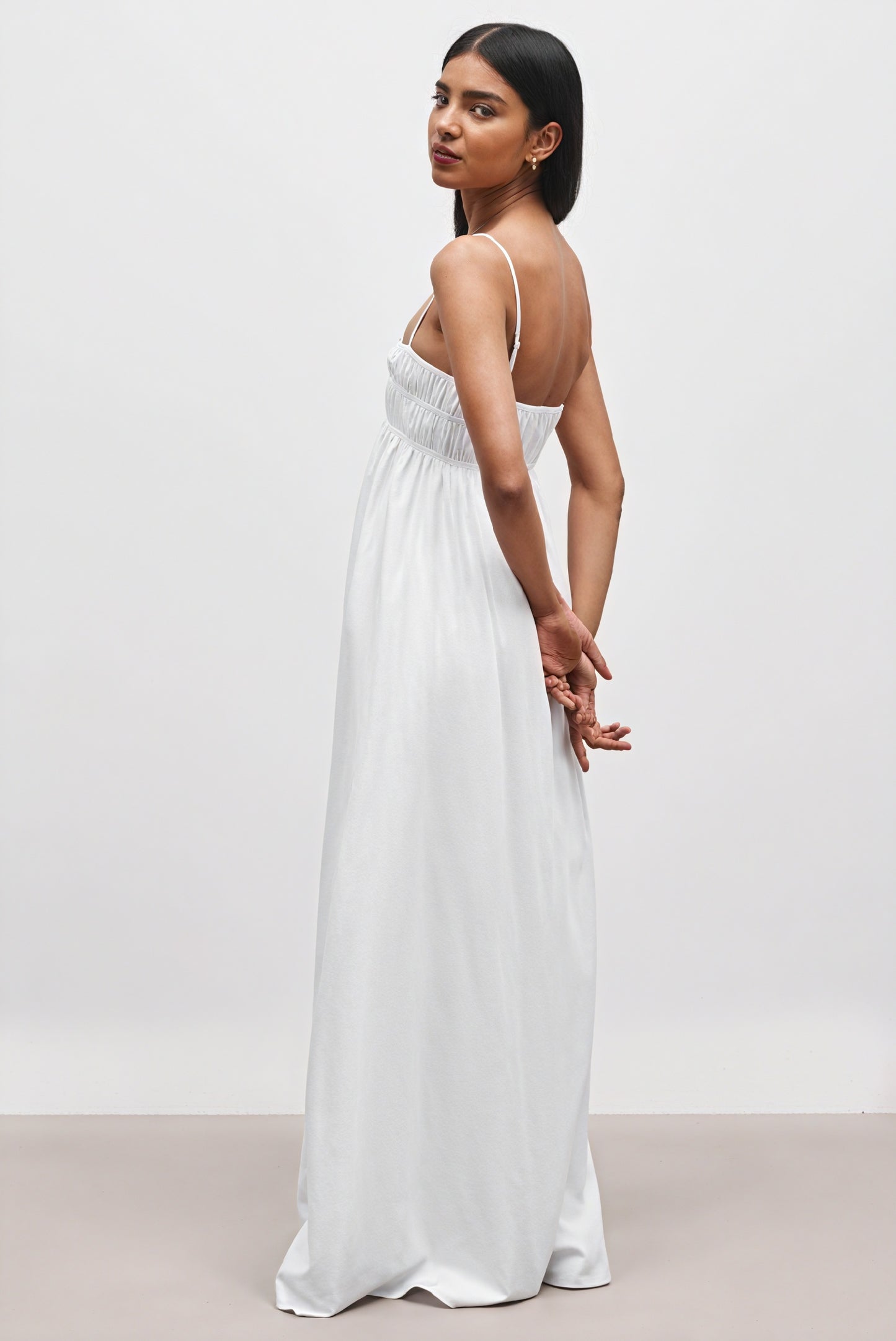 White Maxi Dress - Square Neck & Side Pockets