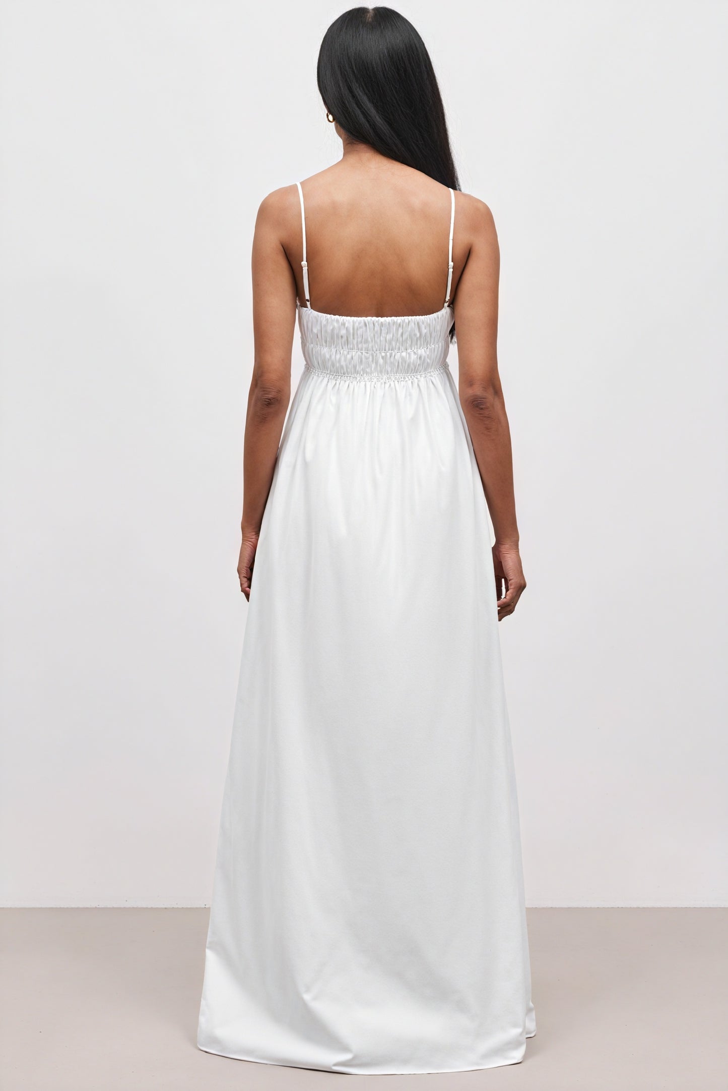 White Maxi Dress - Square Neck & Side Pockets