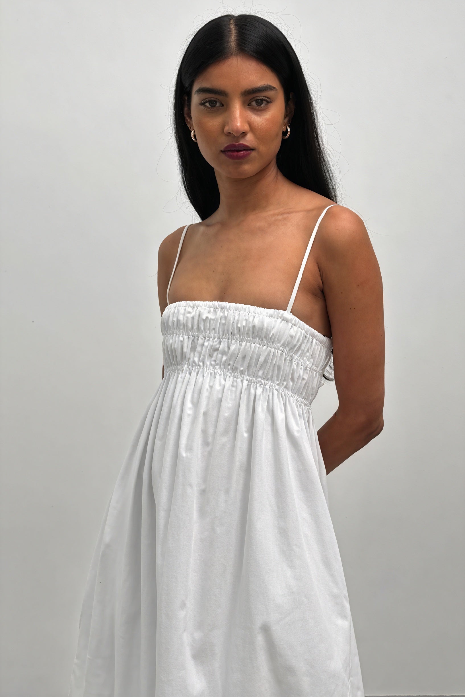 White Maxi Dress - Square Neck & Side Pockets