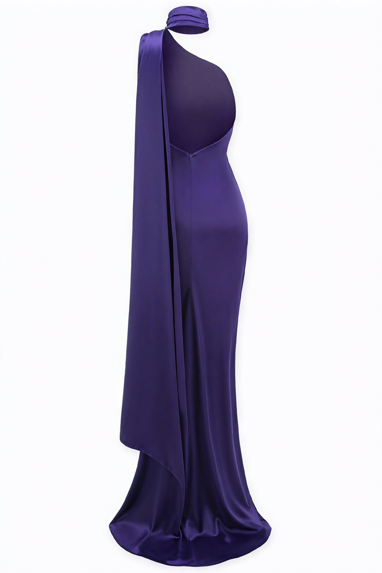 One-Shoulder Satin Evening Gown with Rose