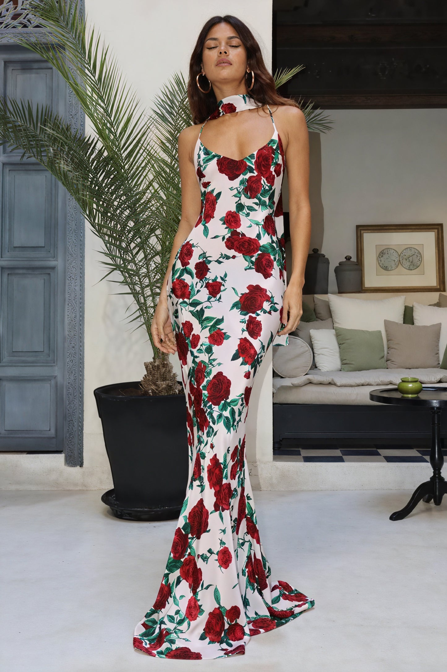 Floral Halter Maxi Dress - Floor-Length