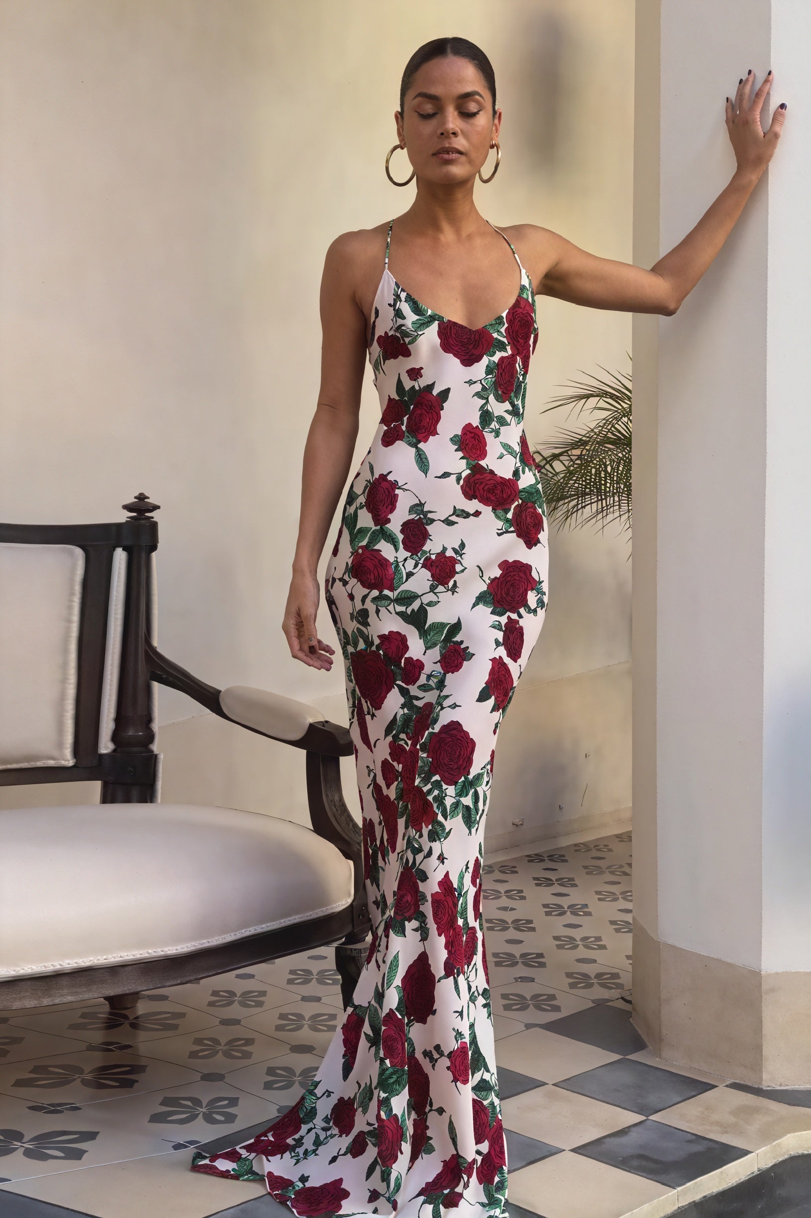 Floral Halter Maxi Dress - Floor-Length