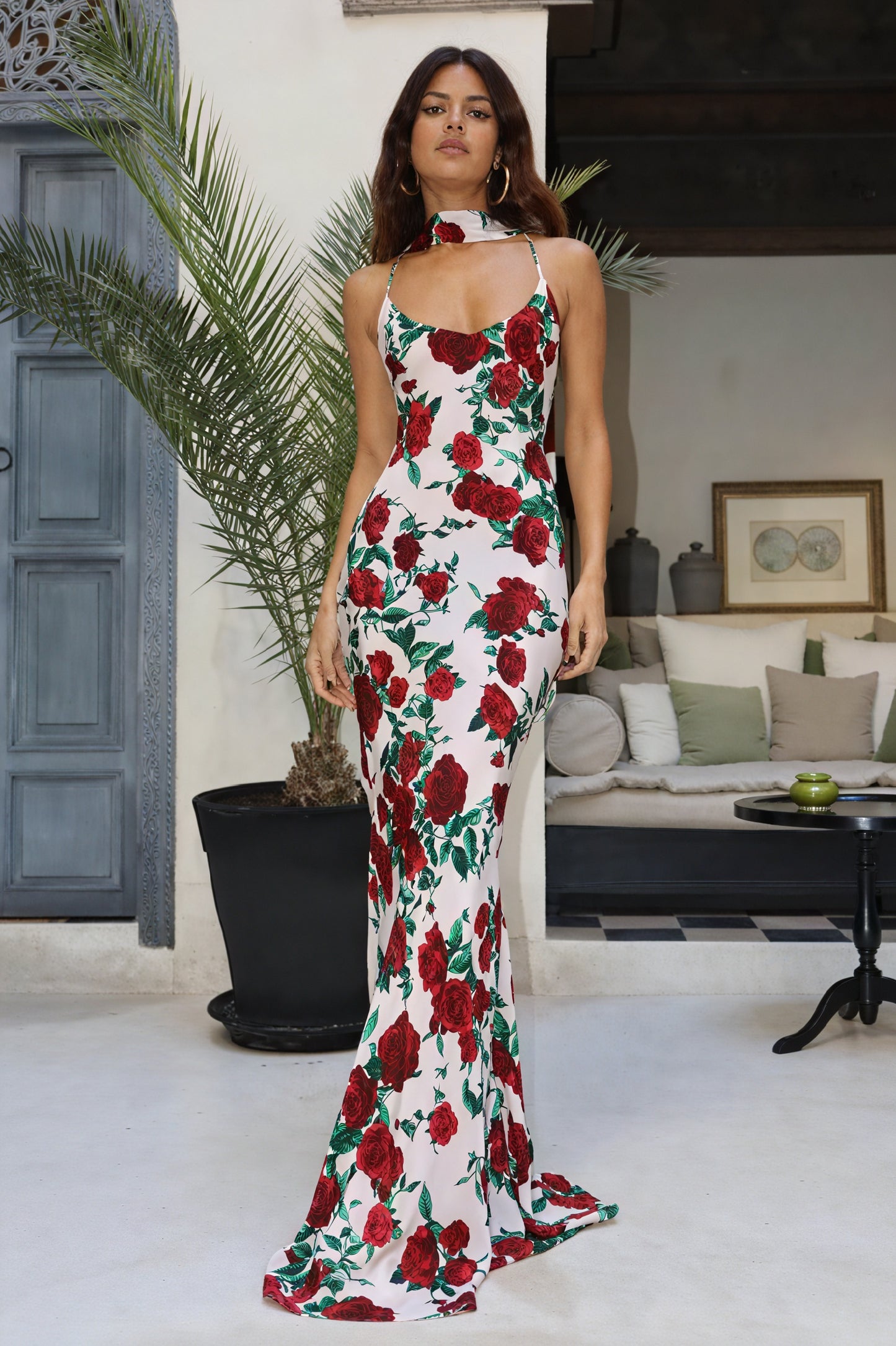 Floral Halter Maxi Dress - Floor-Length